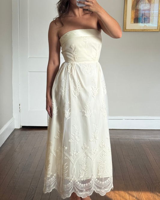 Vintage Strapless Lace Overlay Dress