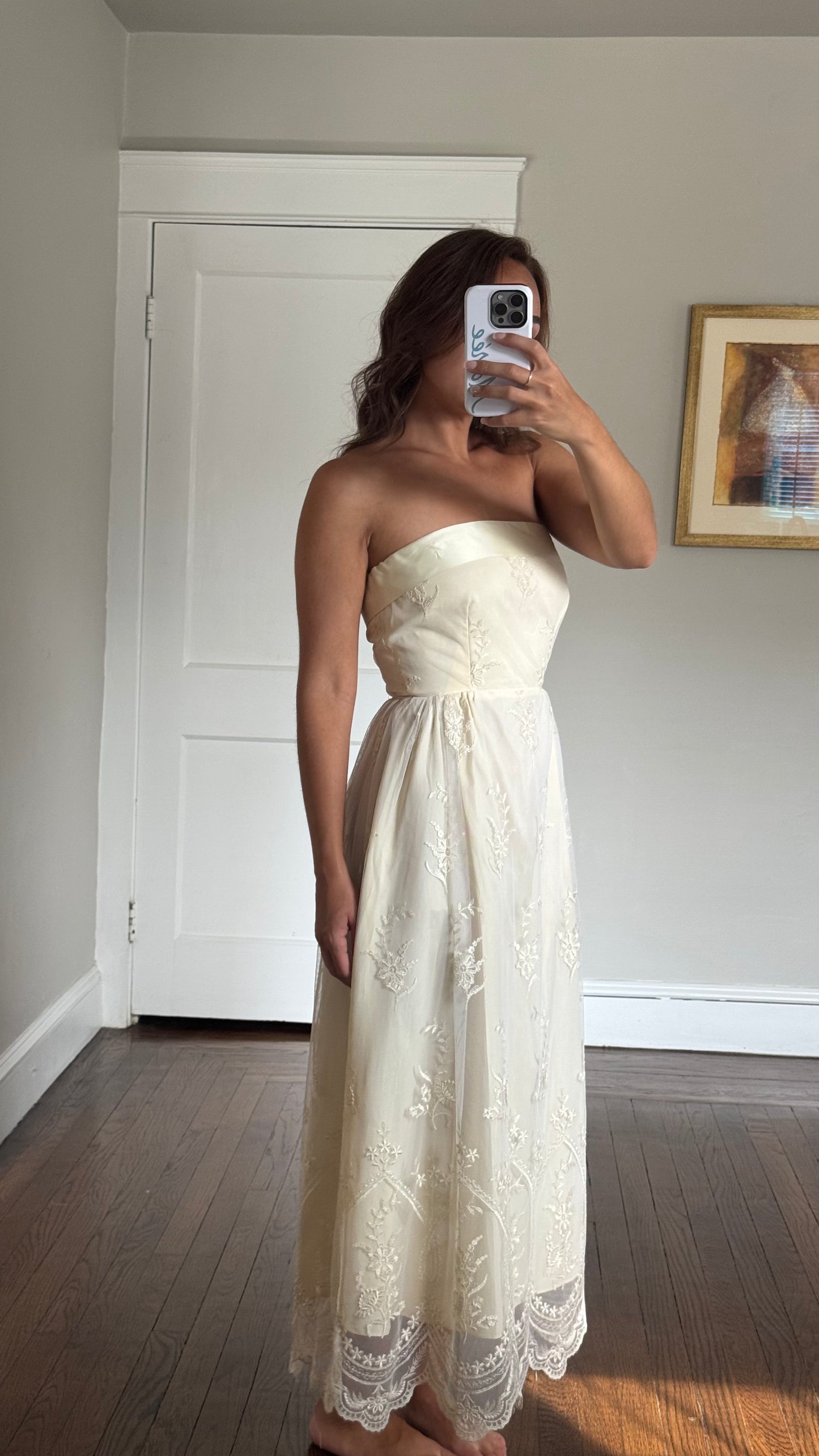 Vintage Strapless Lace Overlay Dress