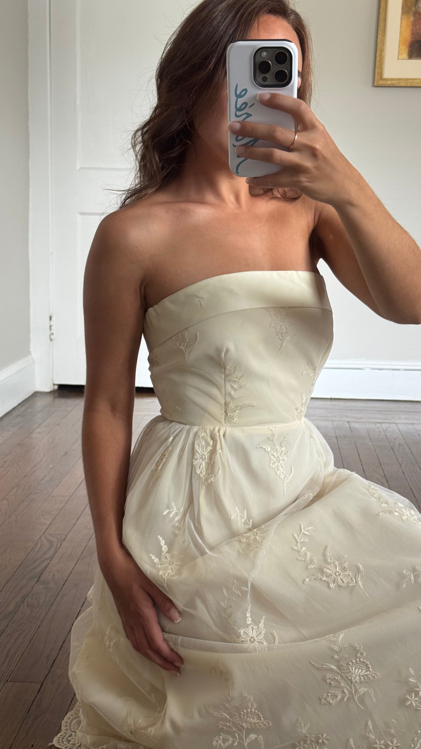 Vintage Strapless Lace Overlay Dress