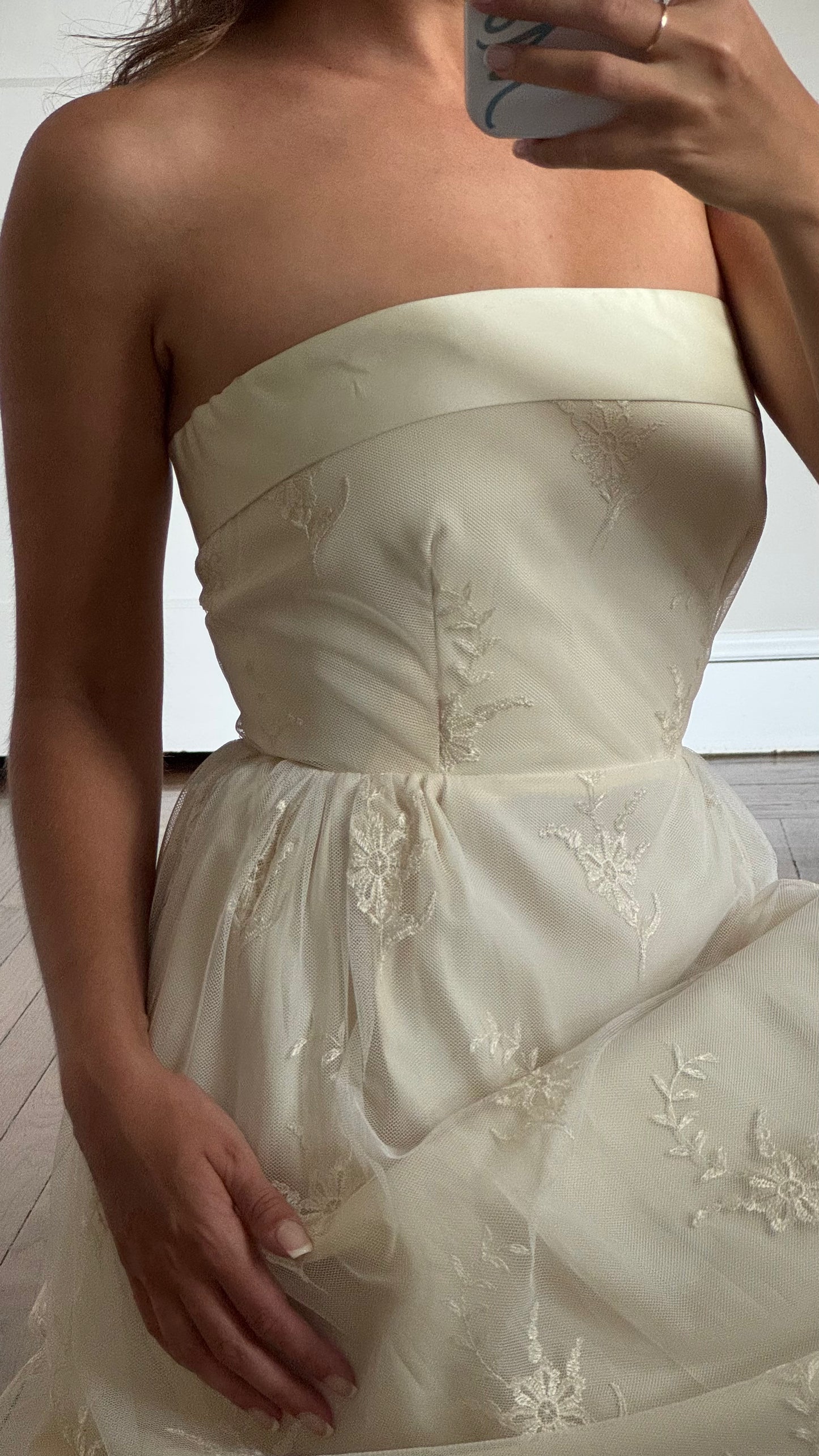 Vintage Strapless Lace Overlay Dress