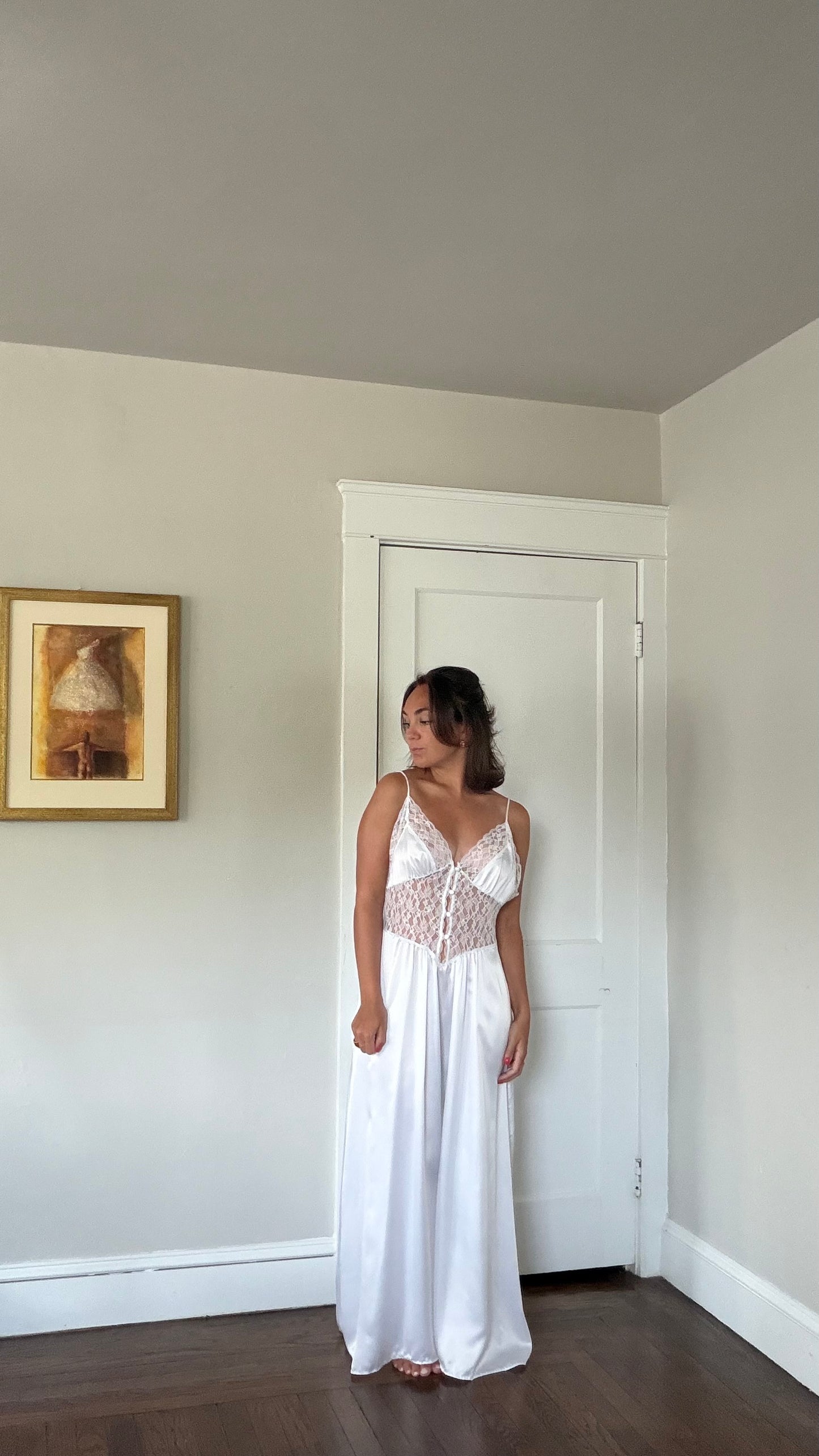 White Lace Detail Button Slip