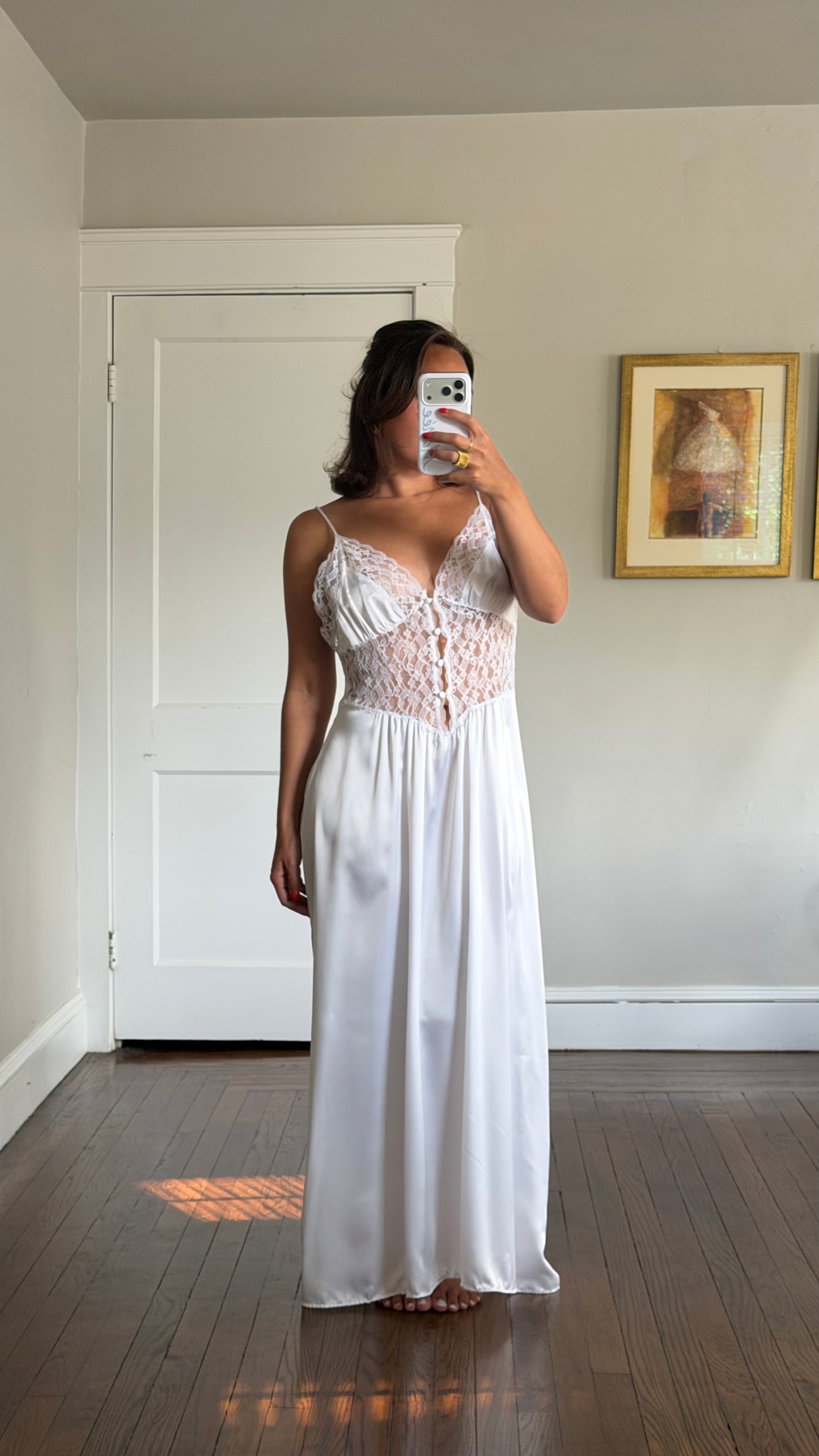 White Lace Detail Button Slip