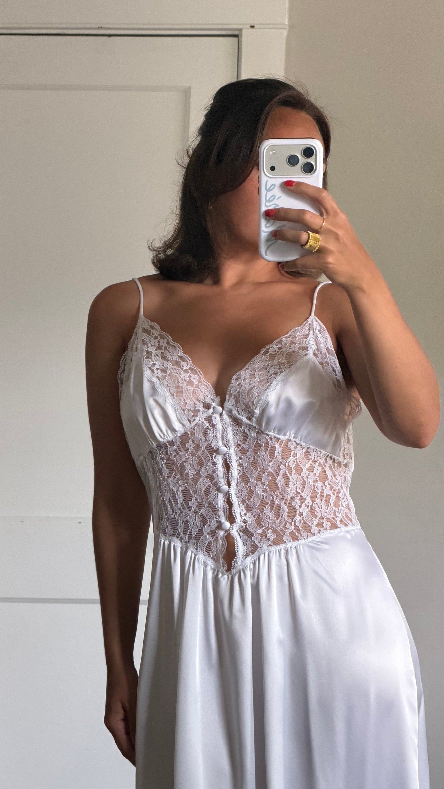 White Lace Detail Button Slip