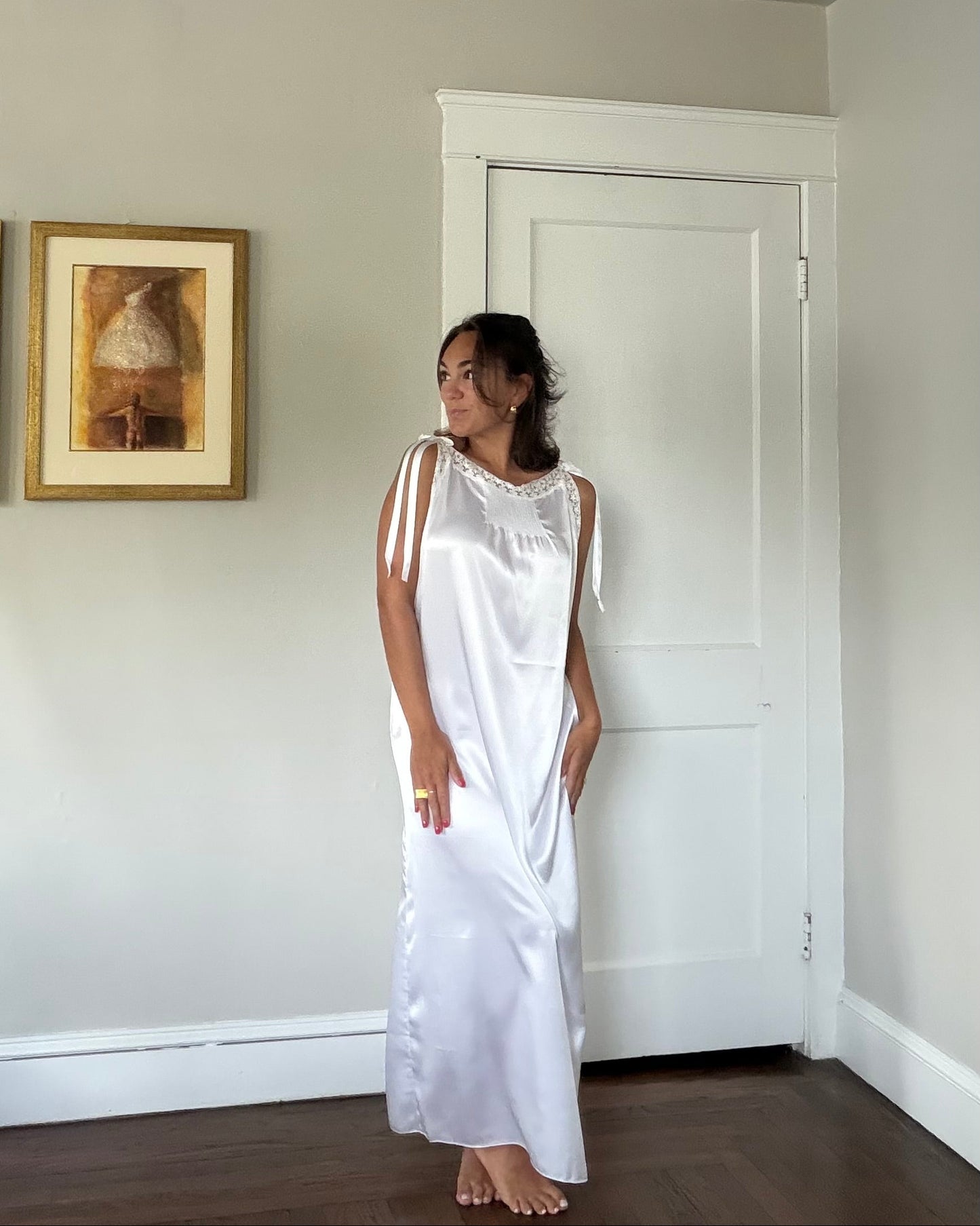 Ribbon-Detail White Italian Slip