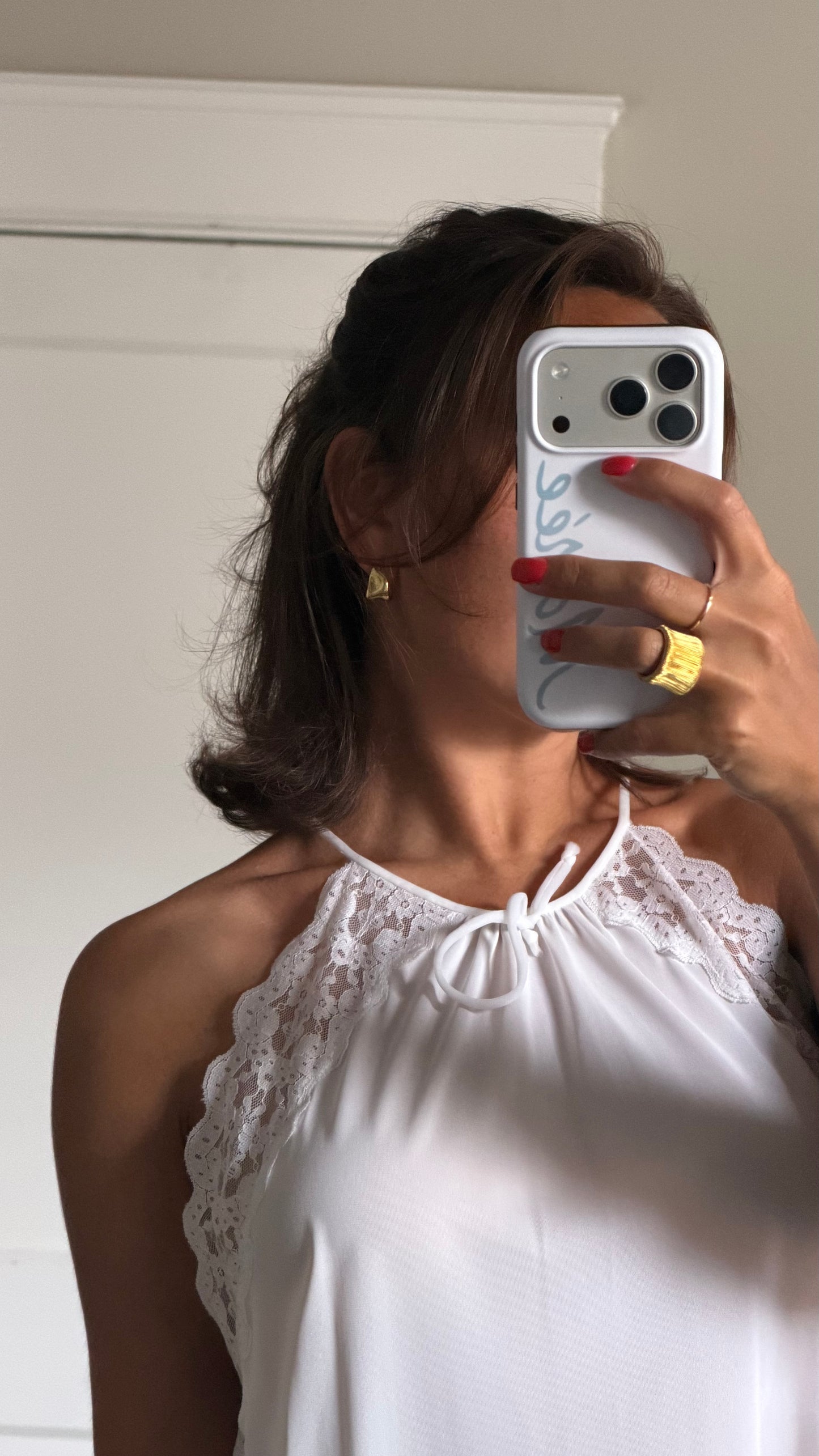 Lace-Detail White Halter Slip