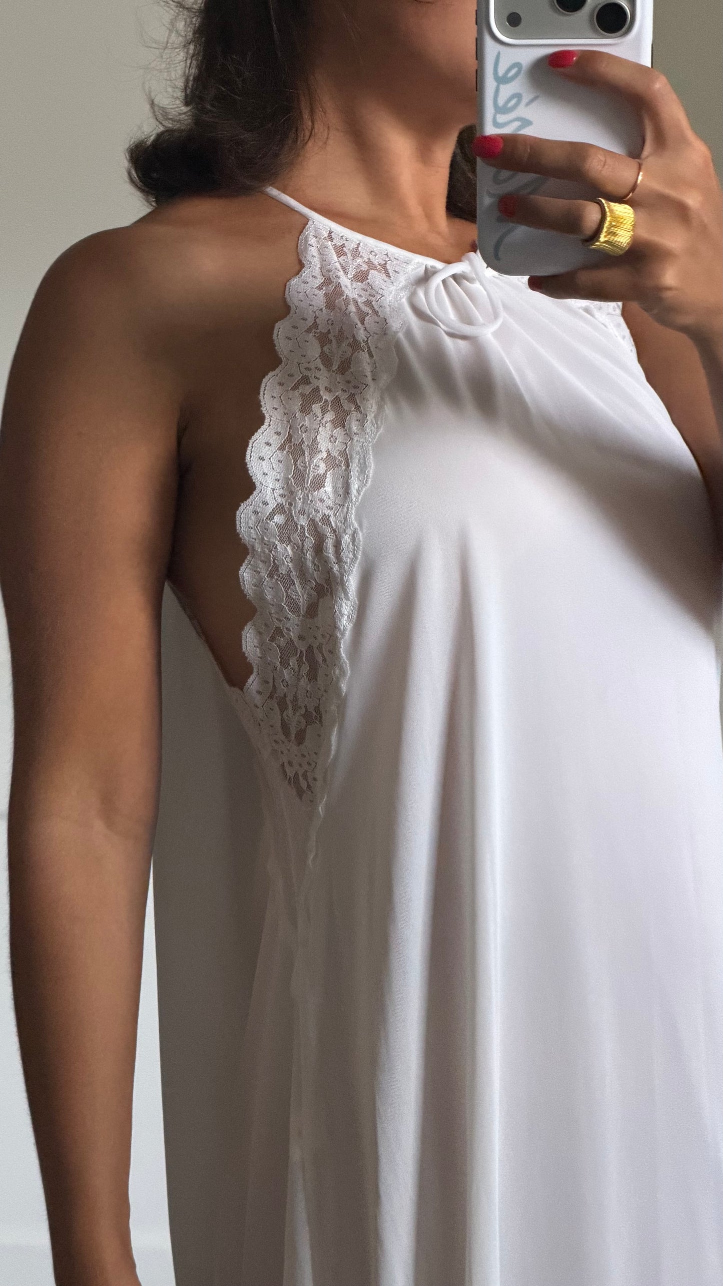 Lace-Detail White Halter Slip