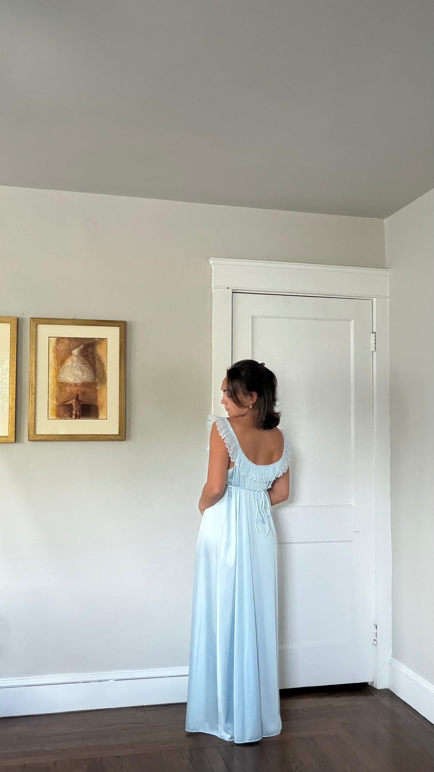 Blue Ruffle Tie-Back Slip