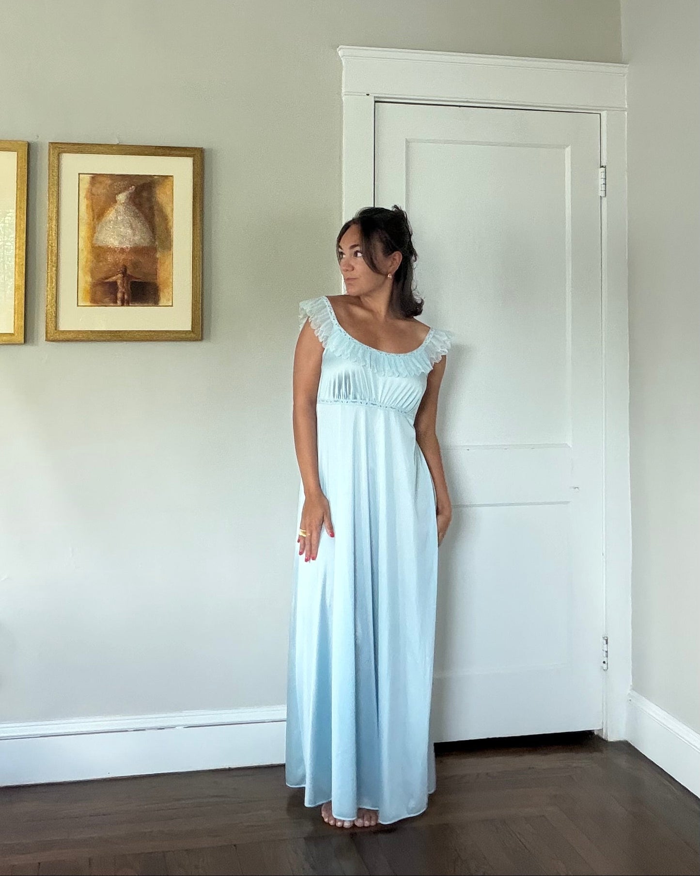 Blue Ruffle Tie-Back Slip