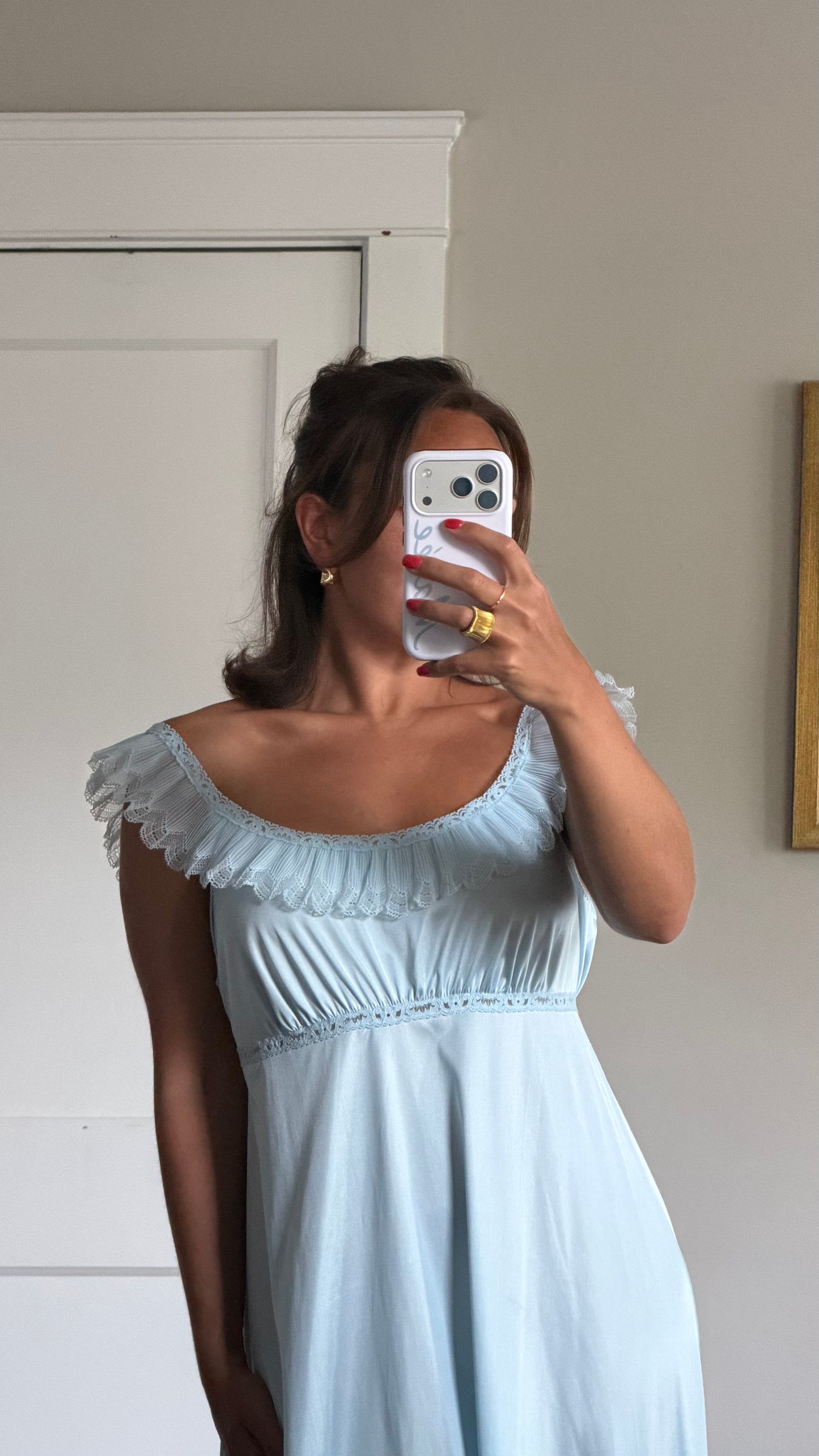 Blue Ruffle Tie-Back Slip