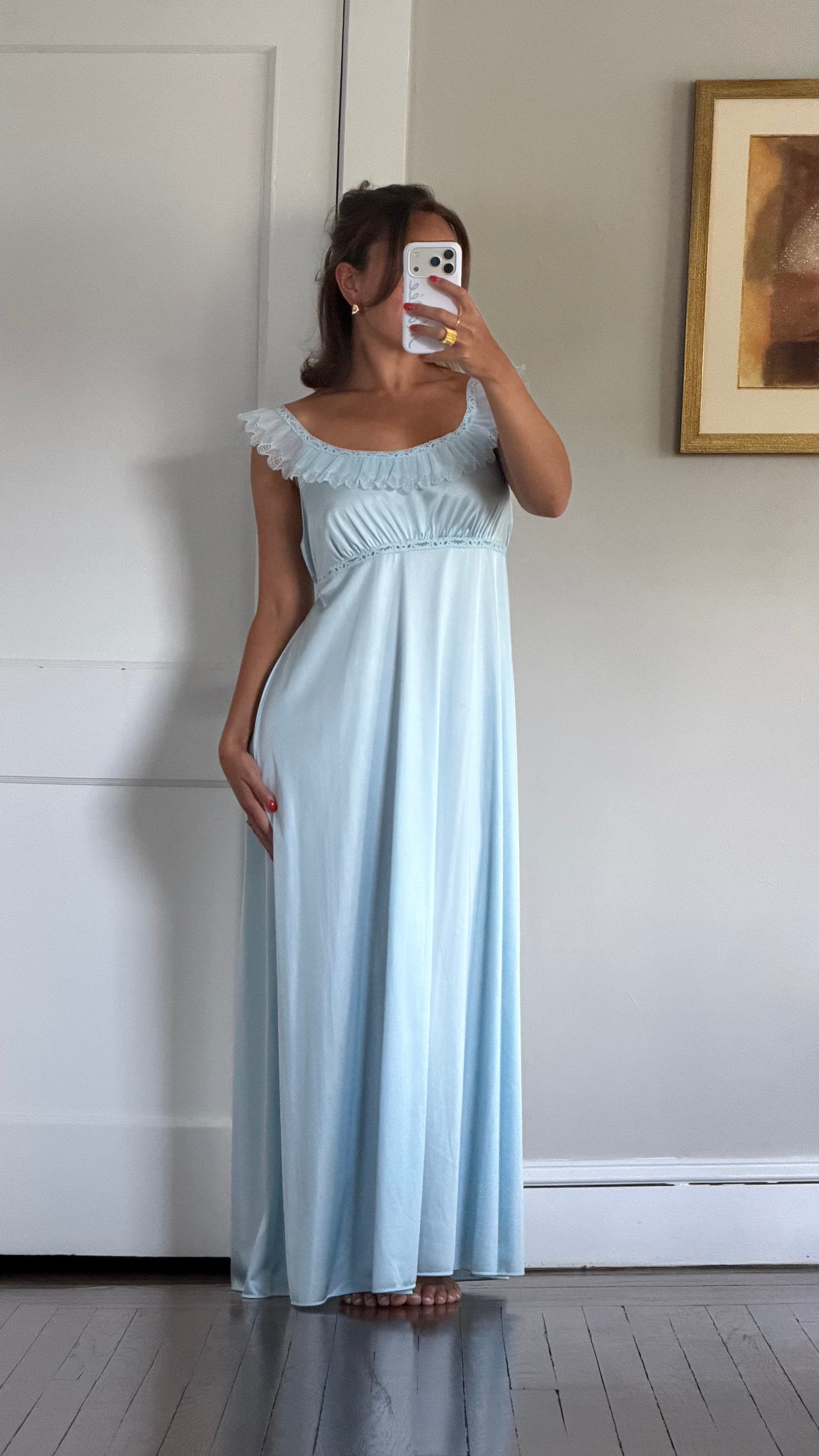 Blue Ruffle Tie-Back Slip