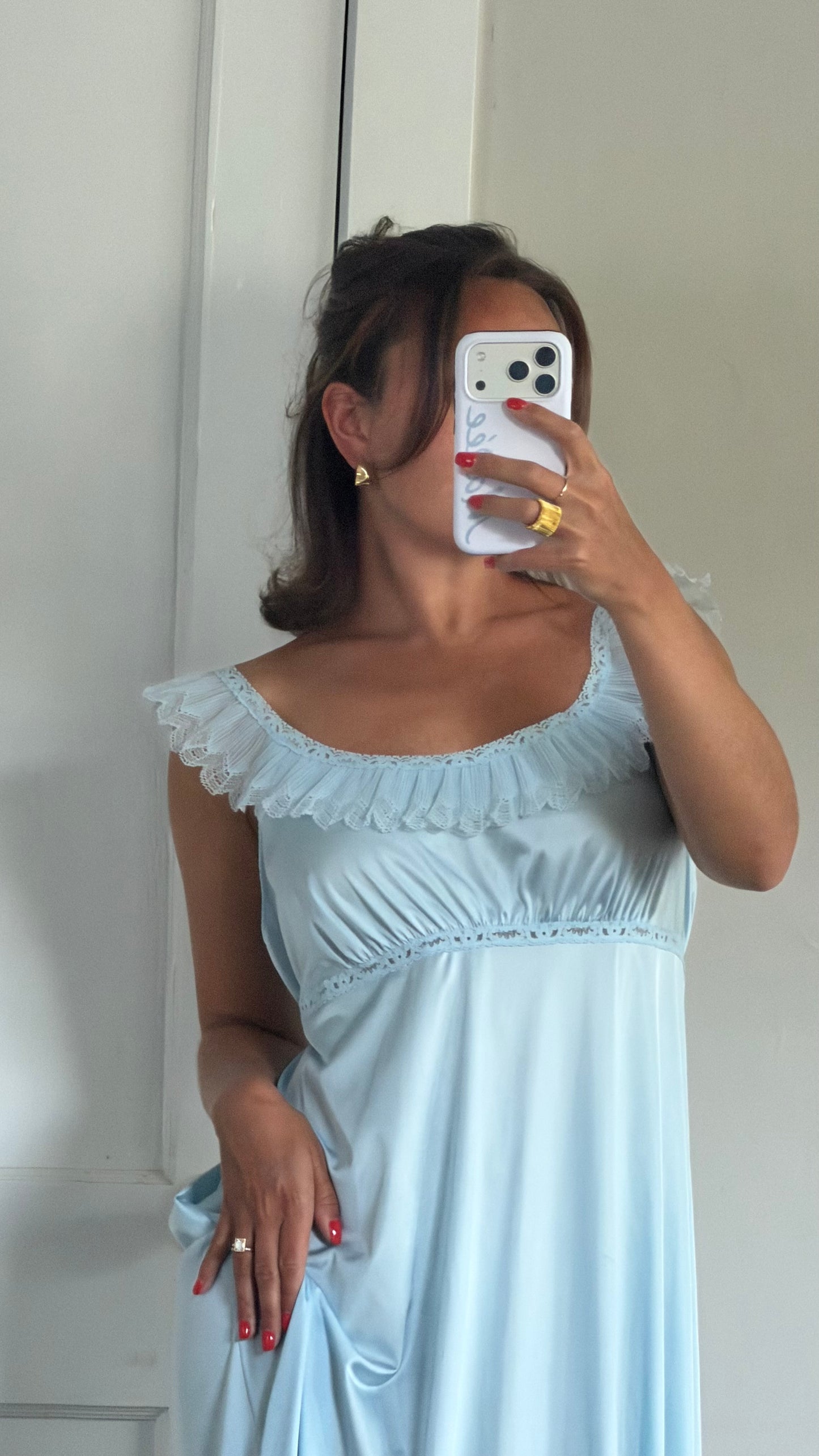 Blue Ruffle Tie-Back Slip
