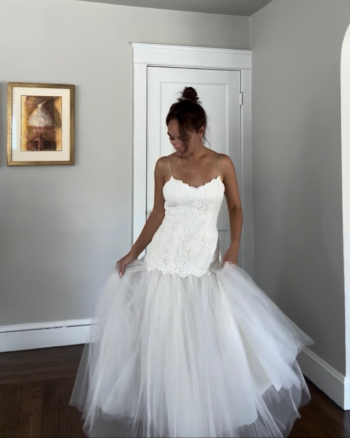 Priscilla of Boston Lace & Tulle Drop Waist Wedding Dress w/ Matching Bolero