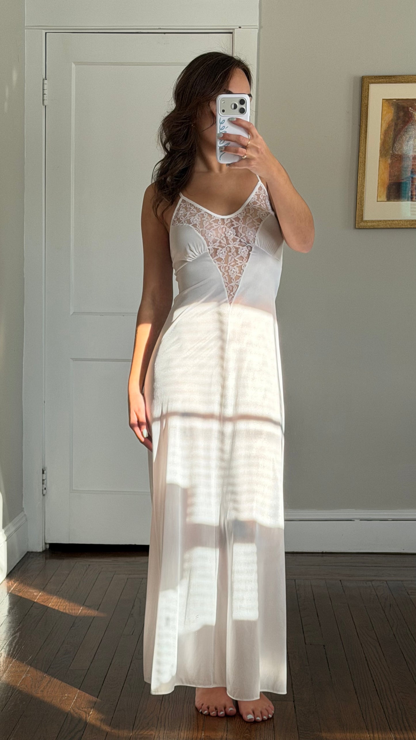 White Lace-Detail Peignoir Set