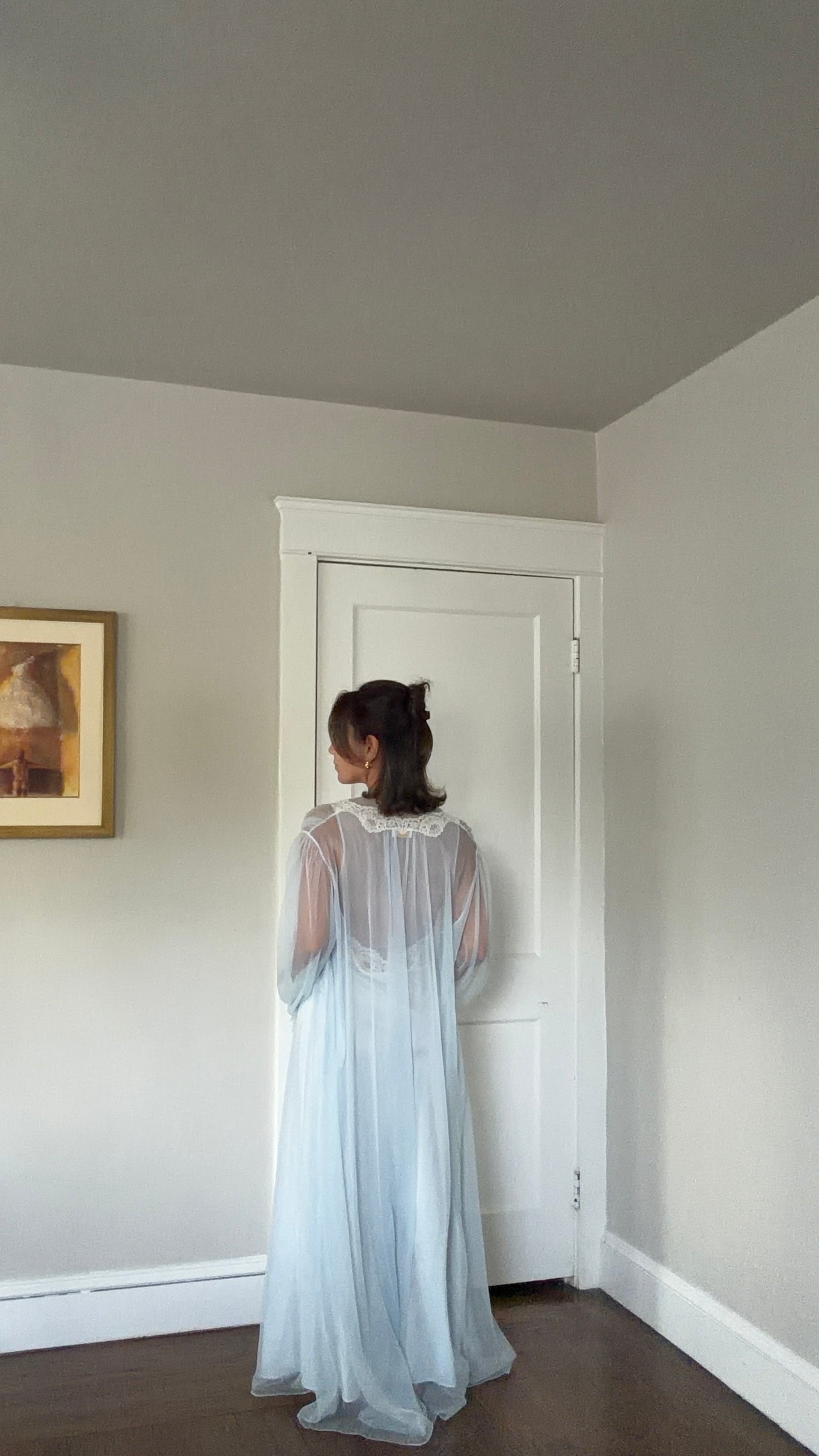 Bridal Blue Sheer-Back Slip and Robe Peignoir Set