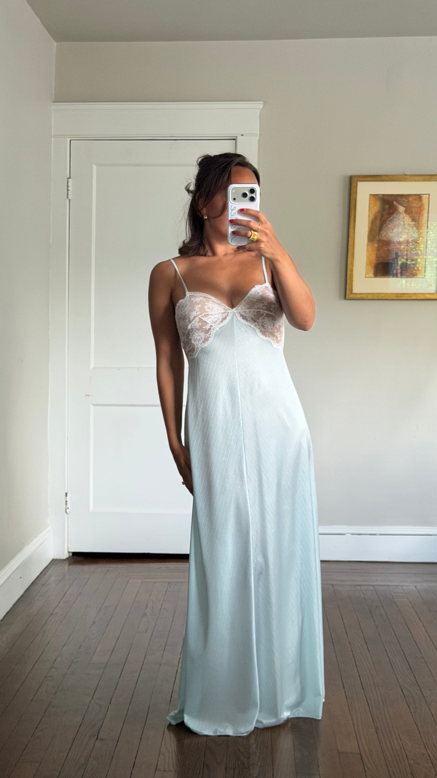 Blue & White Lace Peignoir Set
