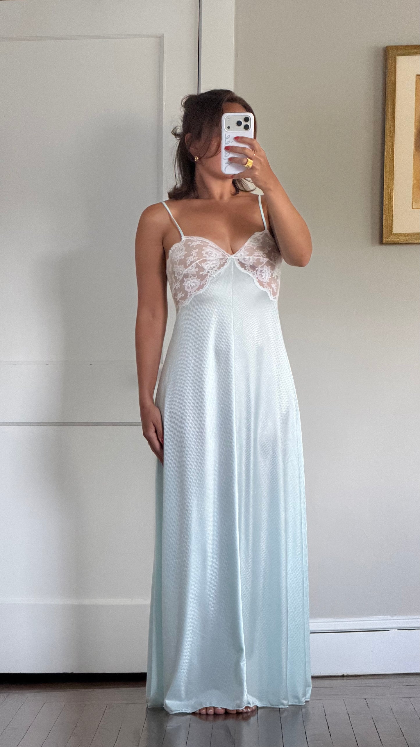 Blue & White Lace Peignoir Set