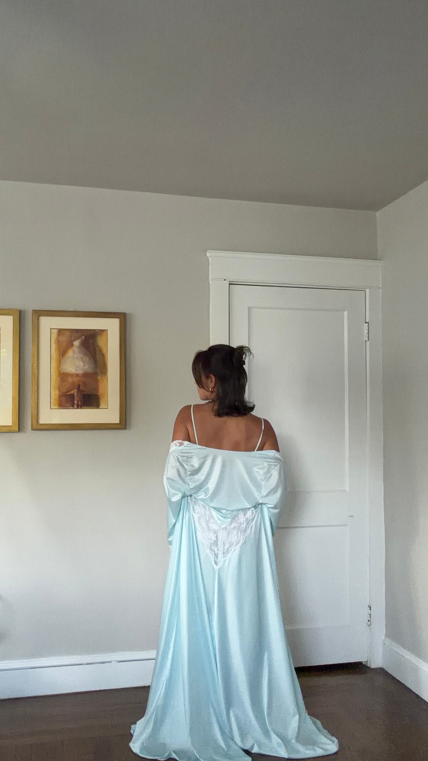 Blue & White Lace Peignoir Set