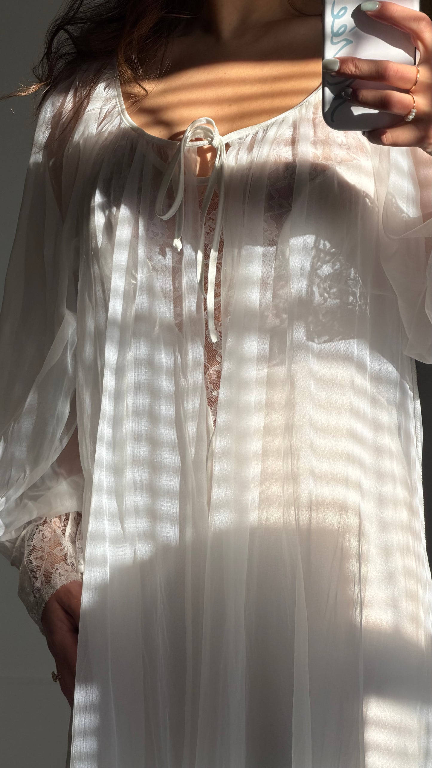 White Lace-Detail Peignoir Set