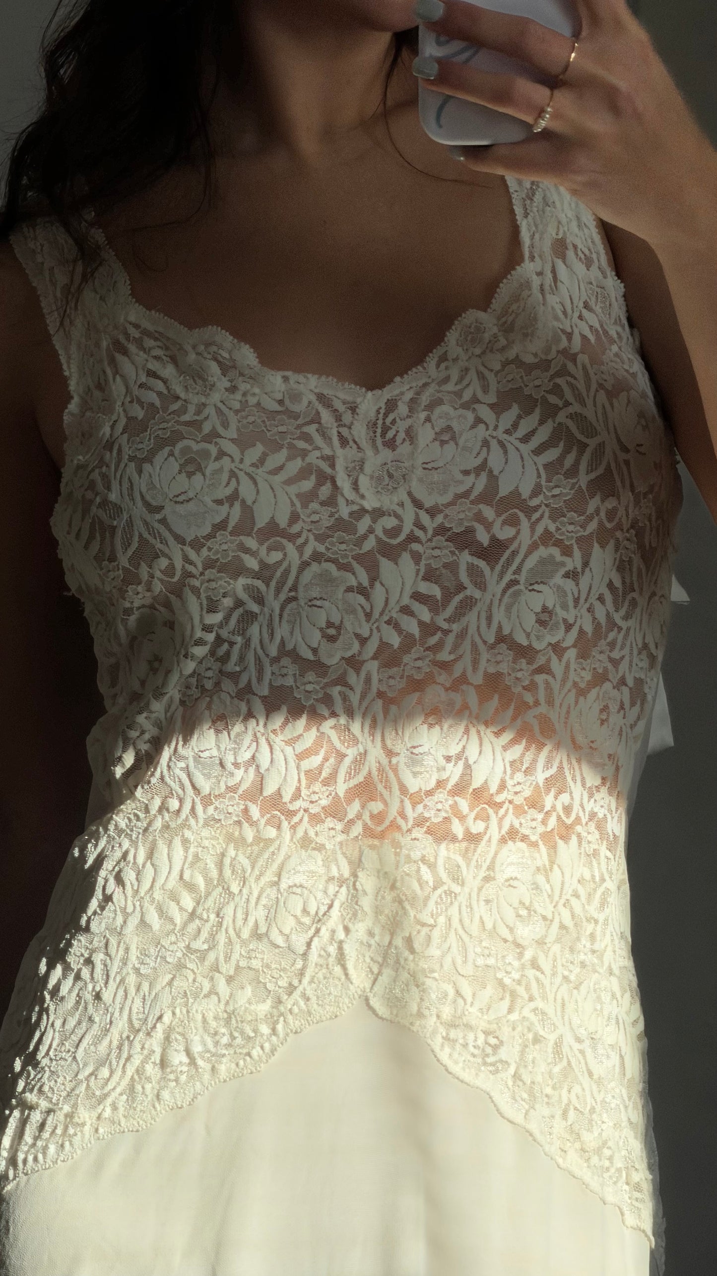 Drop-Waist Lace Sheer Slip with Bow Details