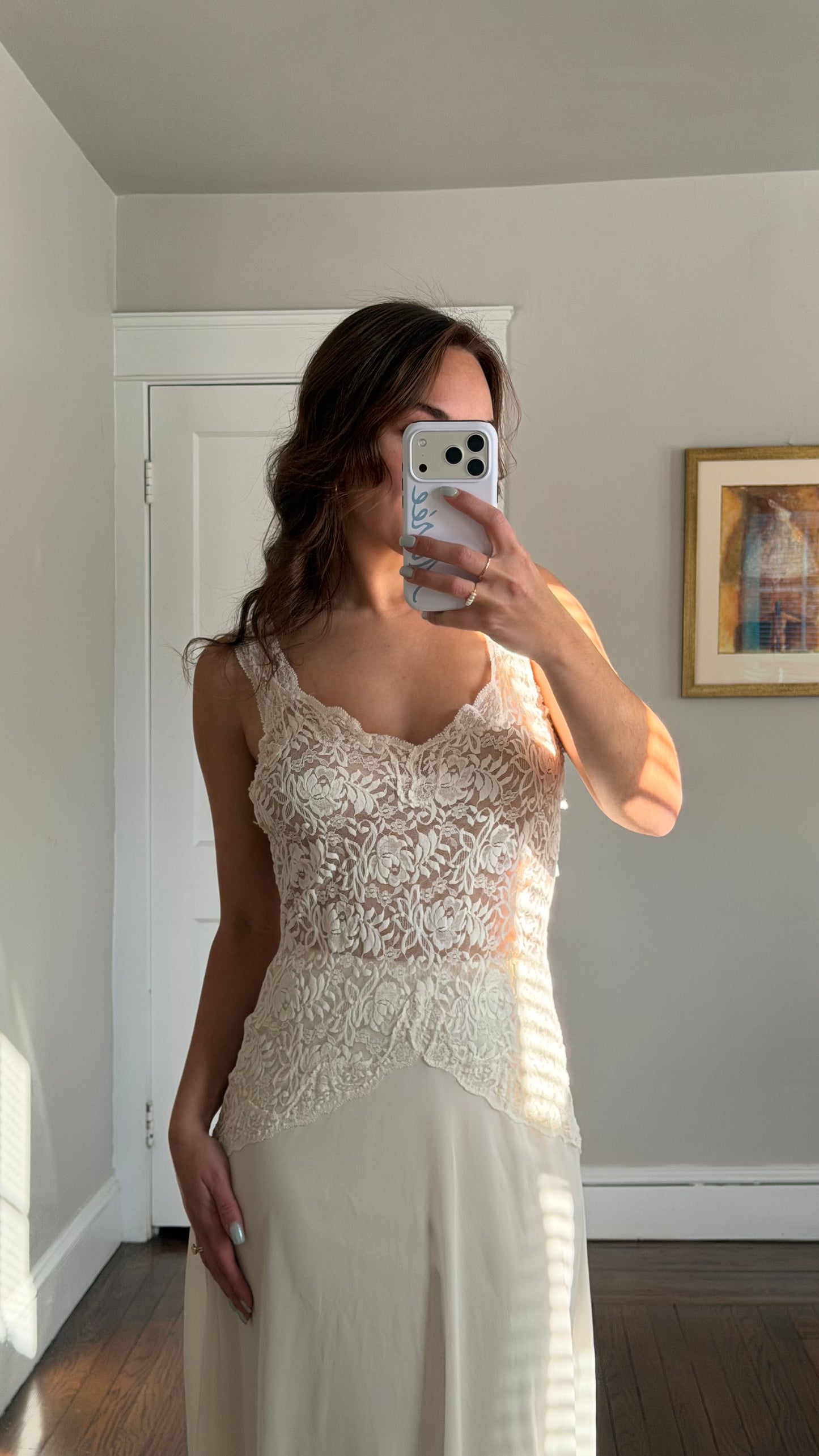 Drop-Waist Lace Sheer Slip with Bow Details