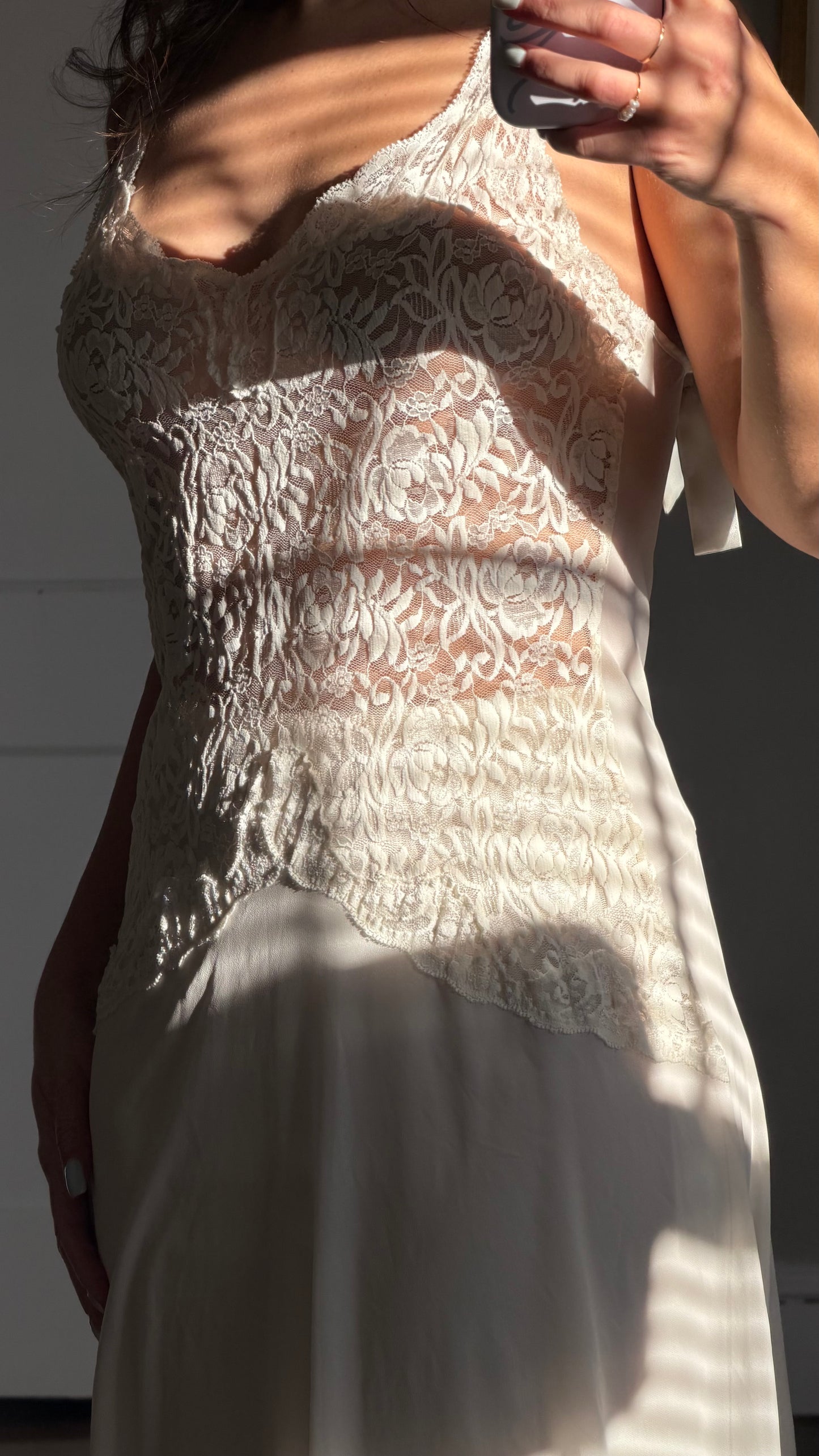 Drop-Waist Lace Sheer Slip with Bow Details