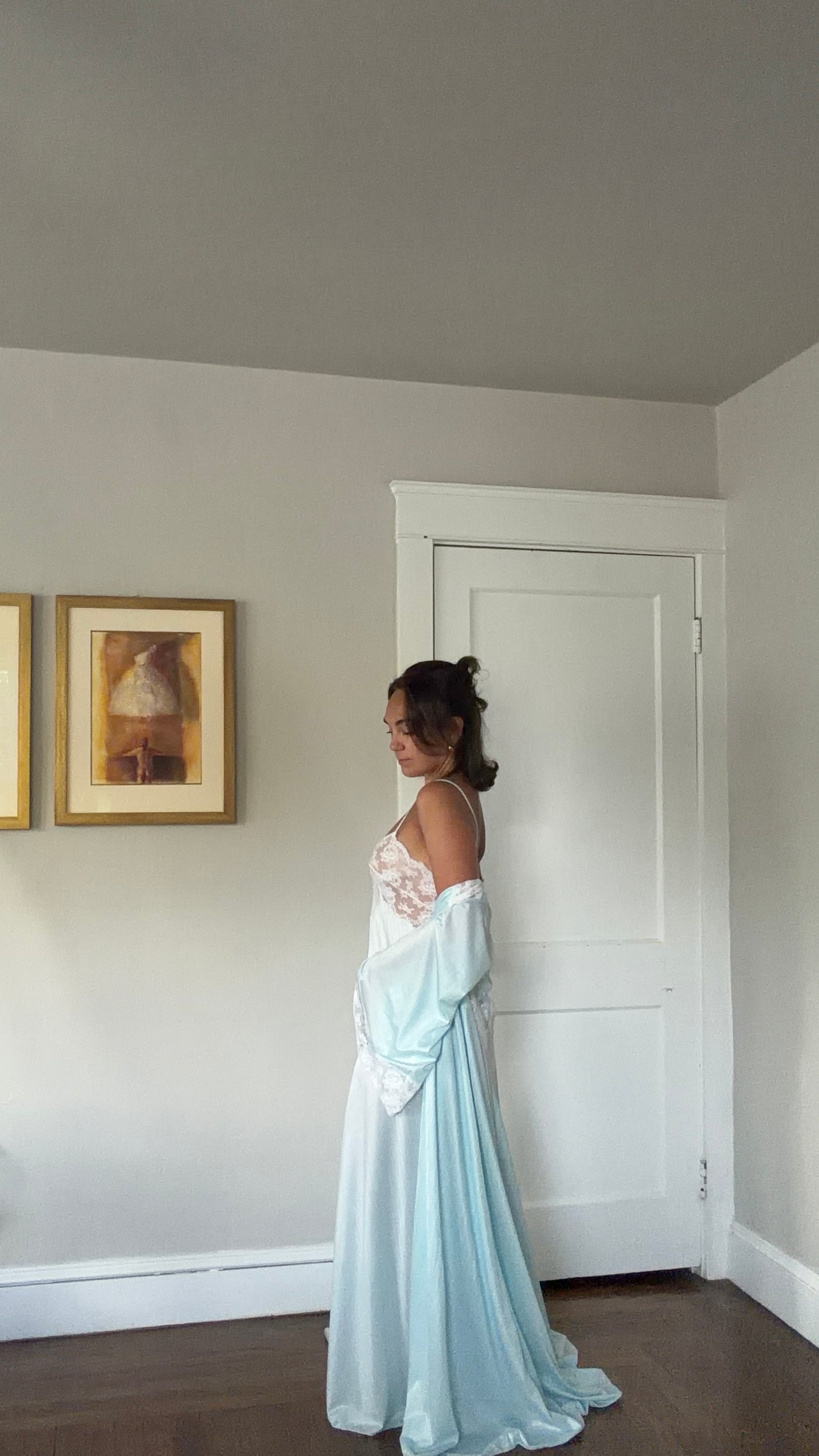 Blue & White Lace Peignoir Set