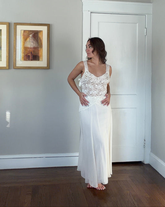 Drop-Waist Lace Sheer Slip with Bow Details