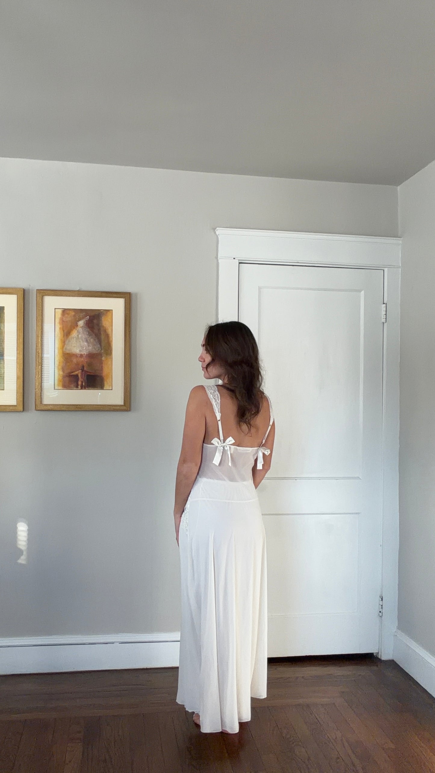 Drop-Waist Lace Sheer Slip with Bow Details