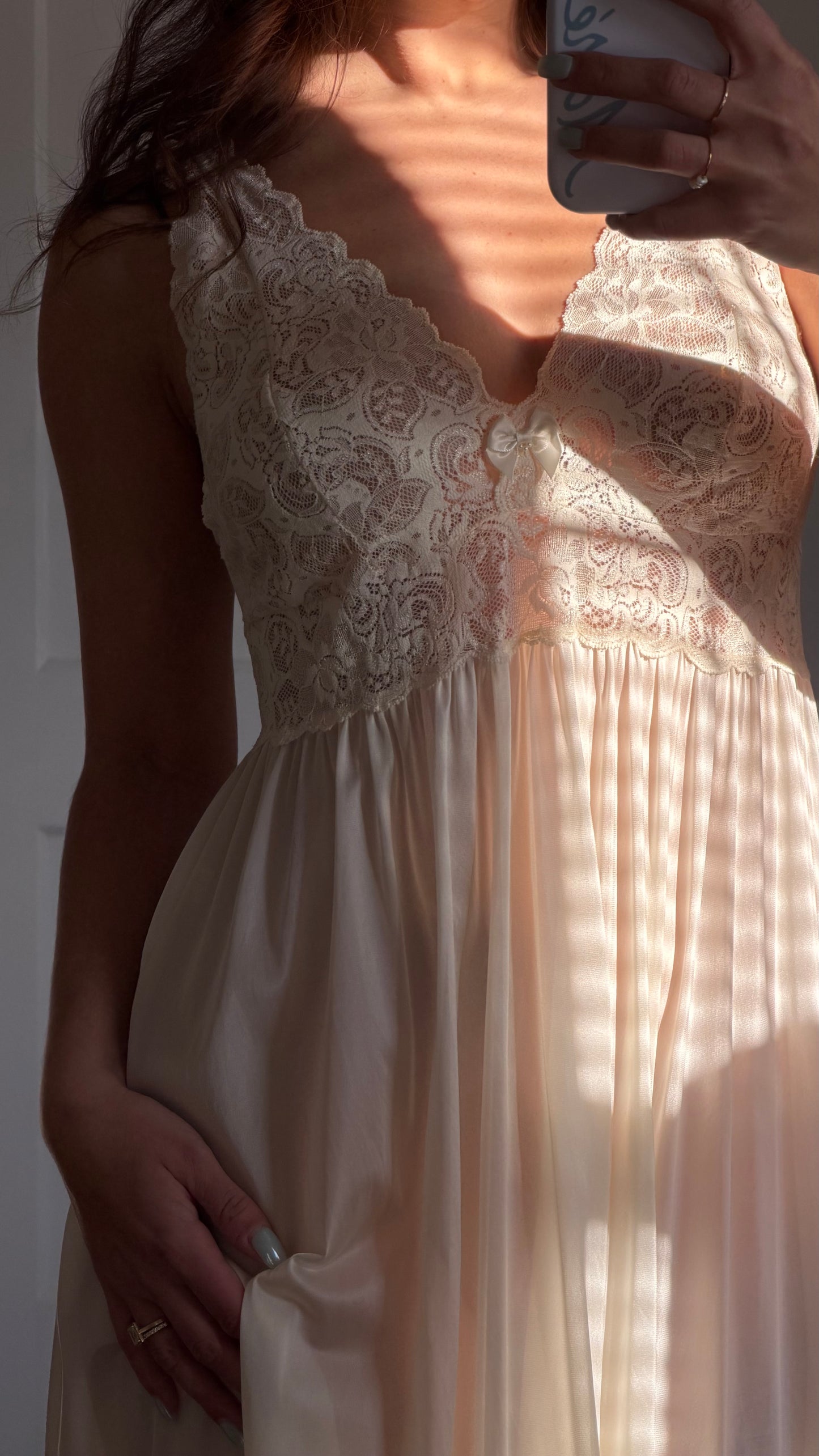 Long Sleeve Lace-Detail Ivory Peignoir Set