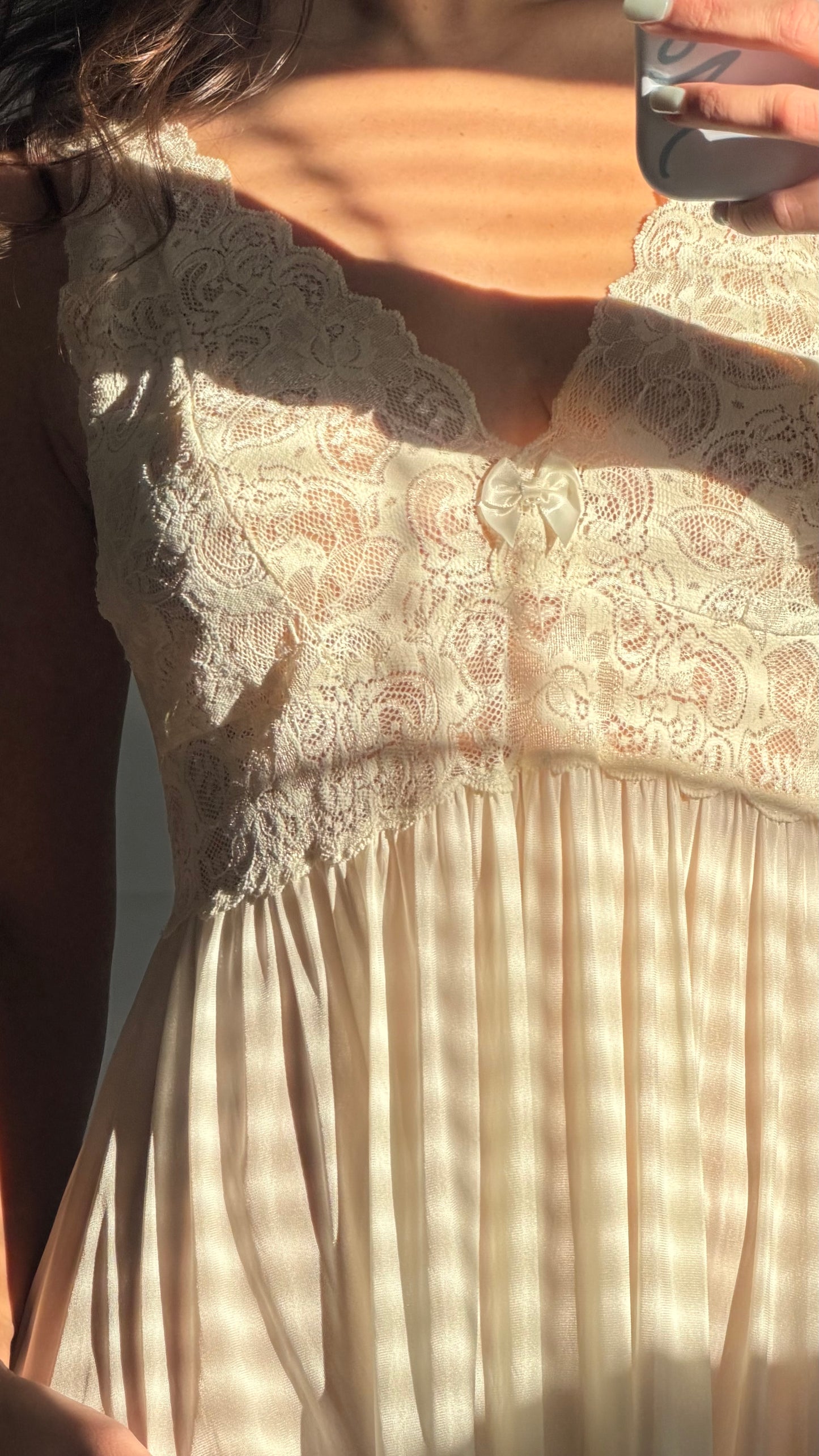 Long Sleeve Lace-Detail Ivory Peignoir Set