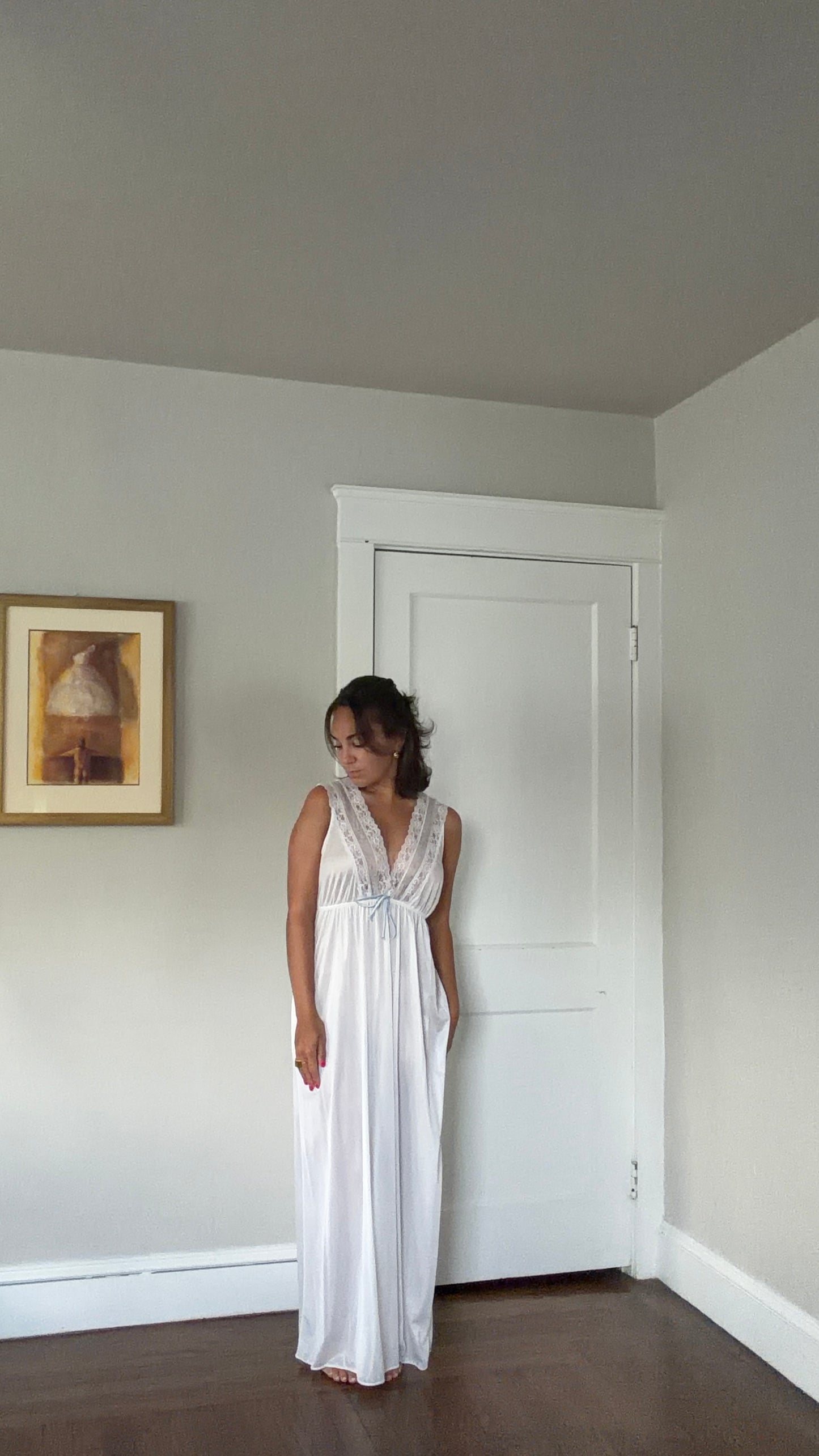 White Peignoir Set with Blue Details
