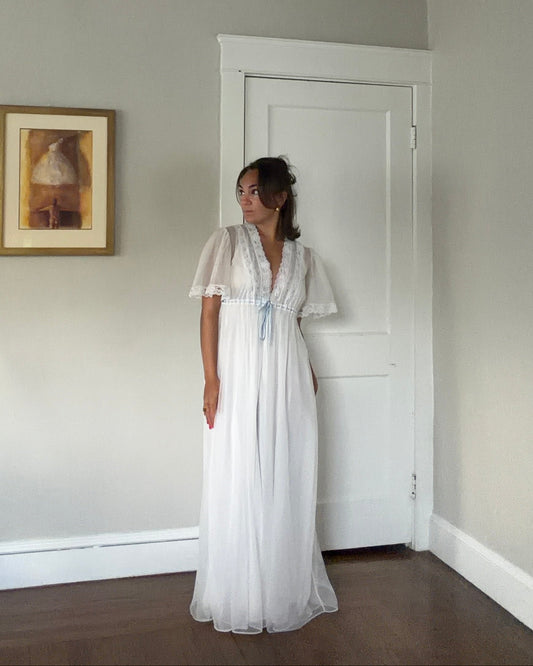 White Peignoir Set with Blue Details