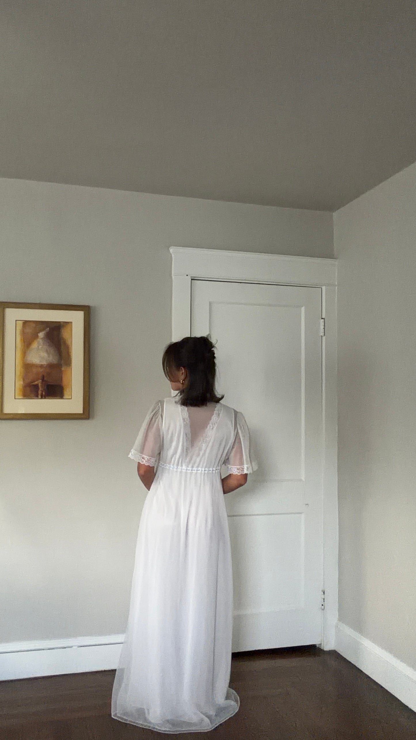 White Peignoir Set with Blue Details