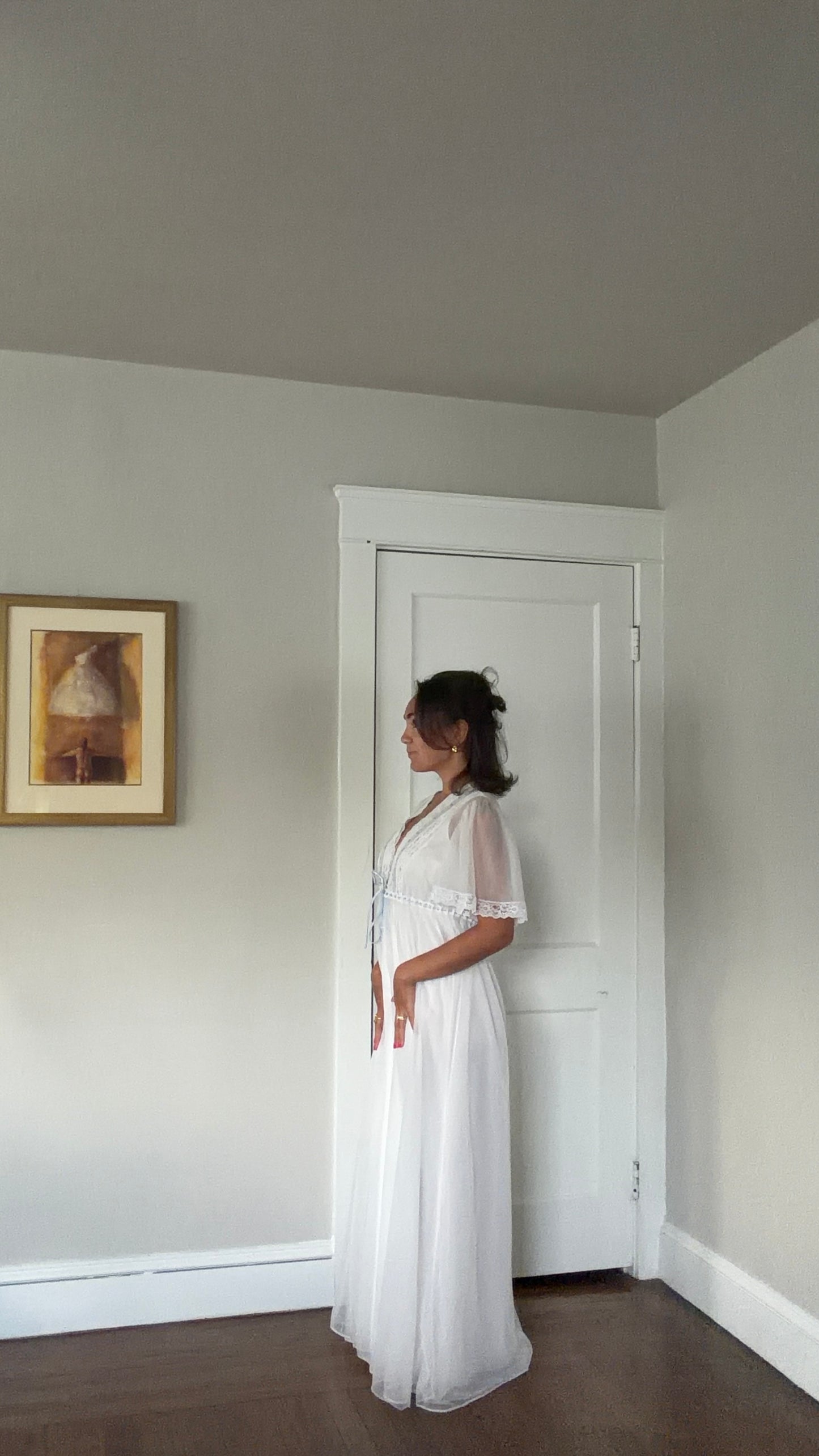 White Peignoir Set with Blue Details