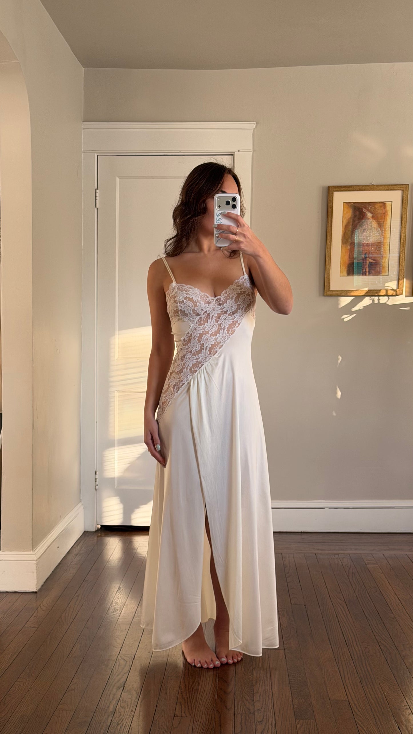 Asymmetrical Lace Ivory & White Peignoir Set
