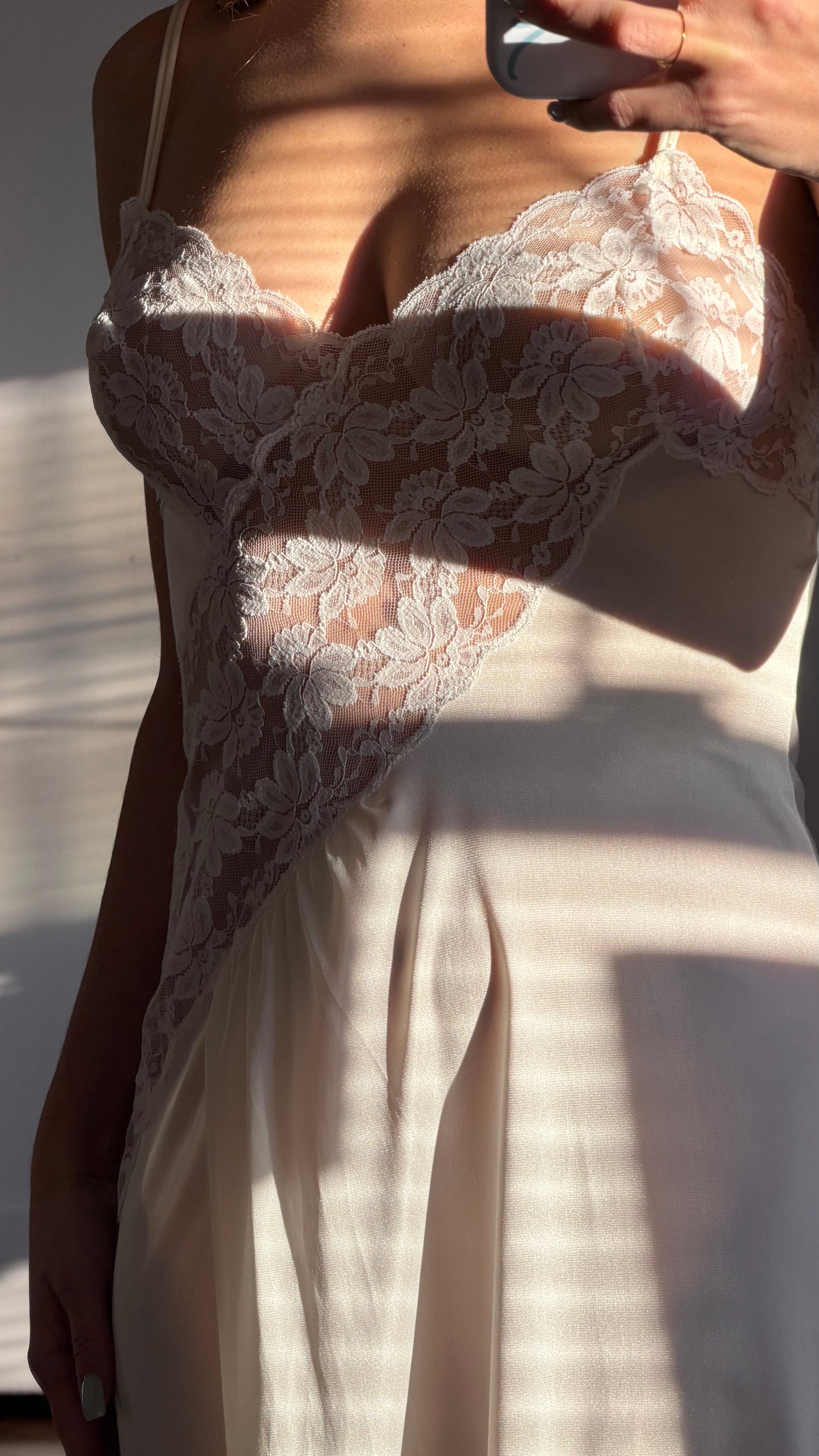 Asymmetrical Lace Ivory & White Peignoir Set