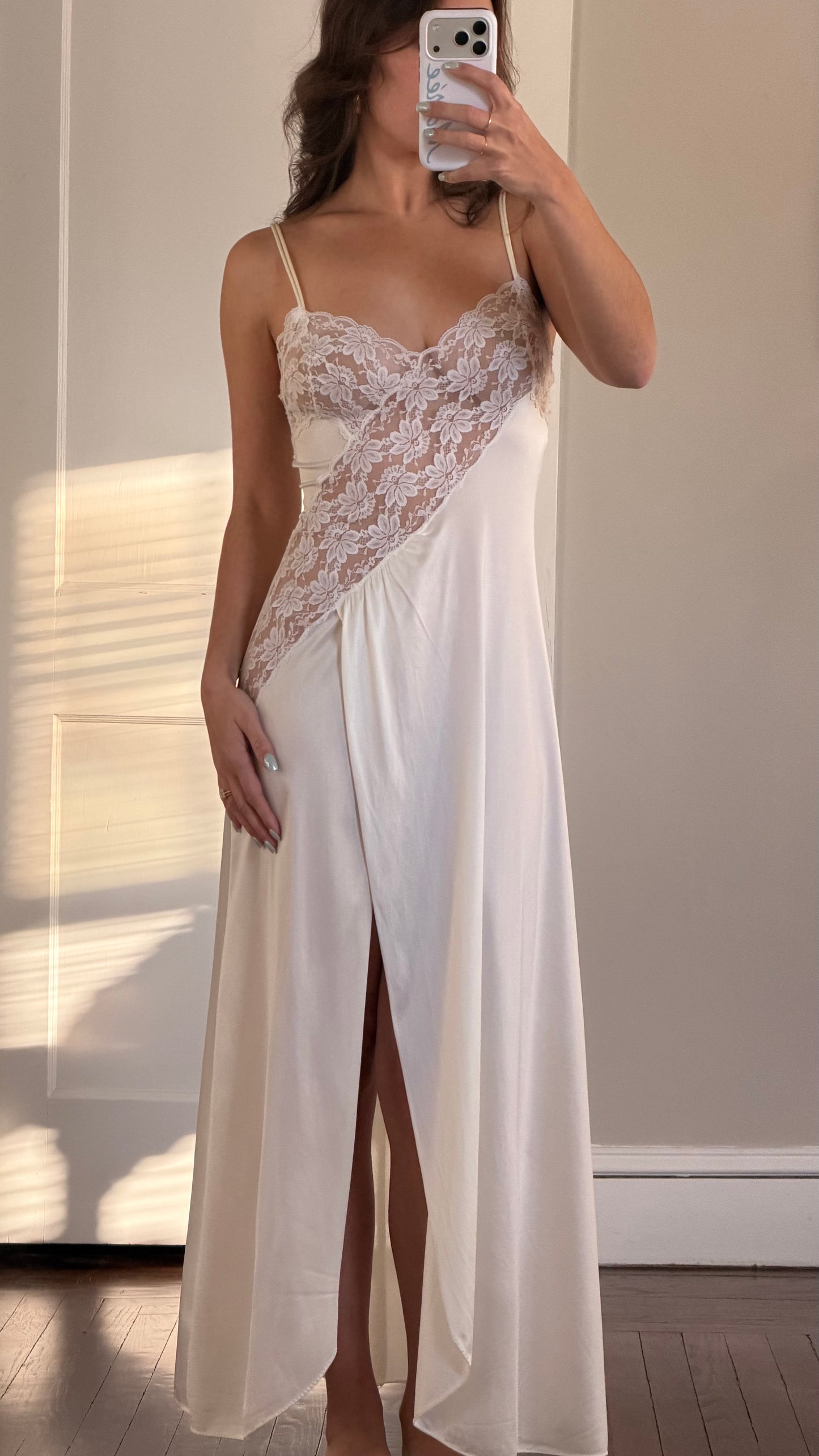 Asymmetrical Lace Ivory & White Peignoir Set