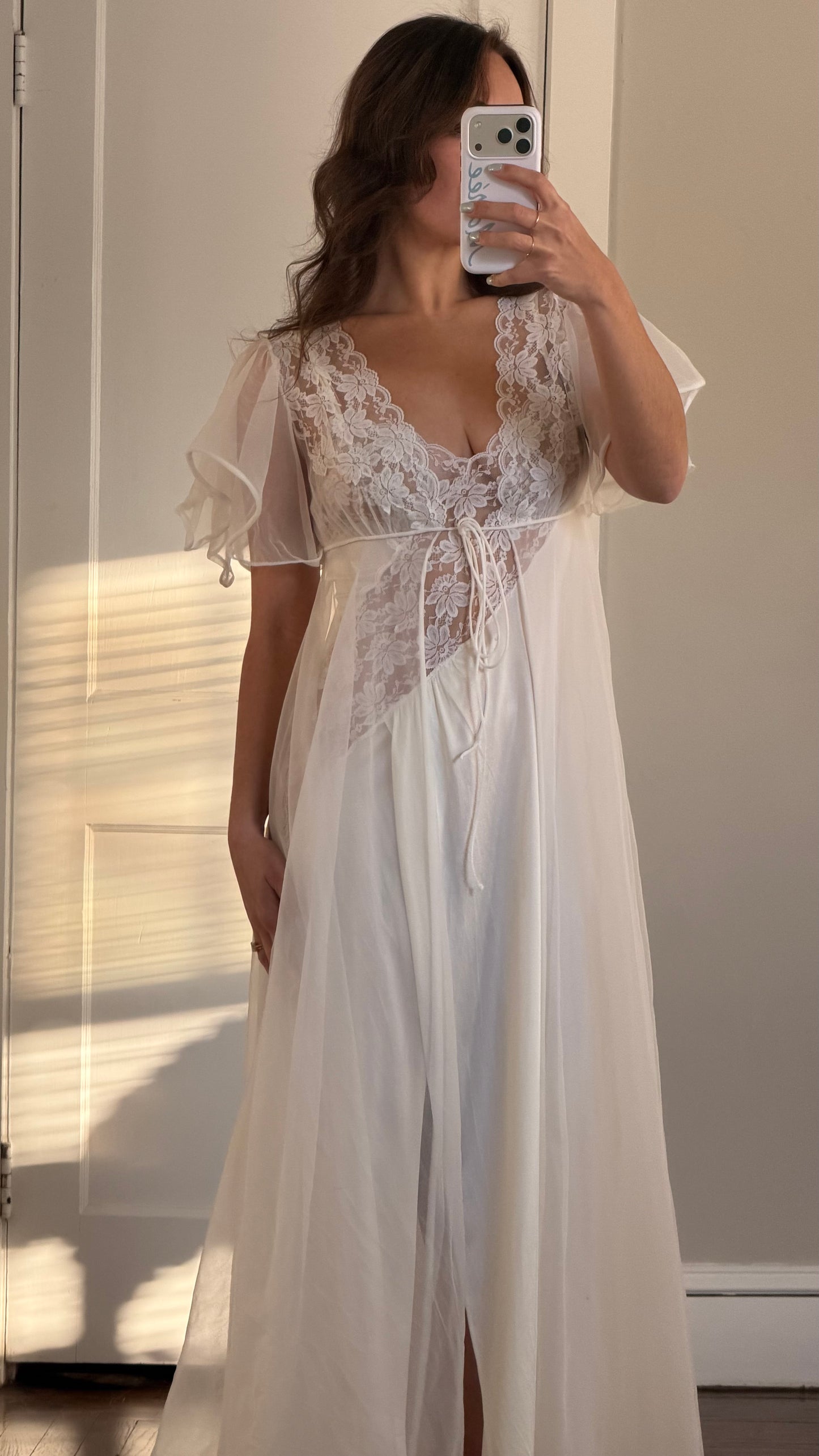 Asymmetrical Lace Ivory & White Peignoir Set
