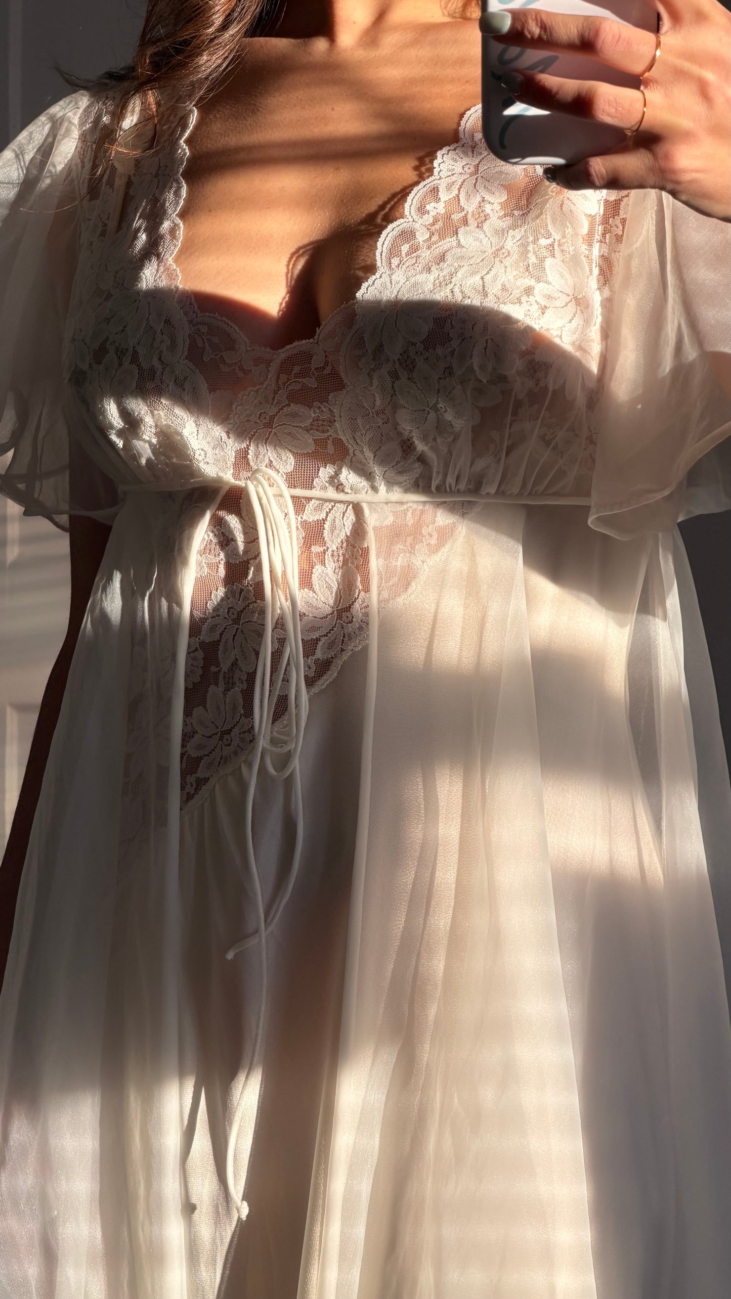 Asymmetrical Lace Ivory & White Peignoir Set