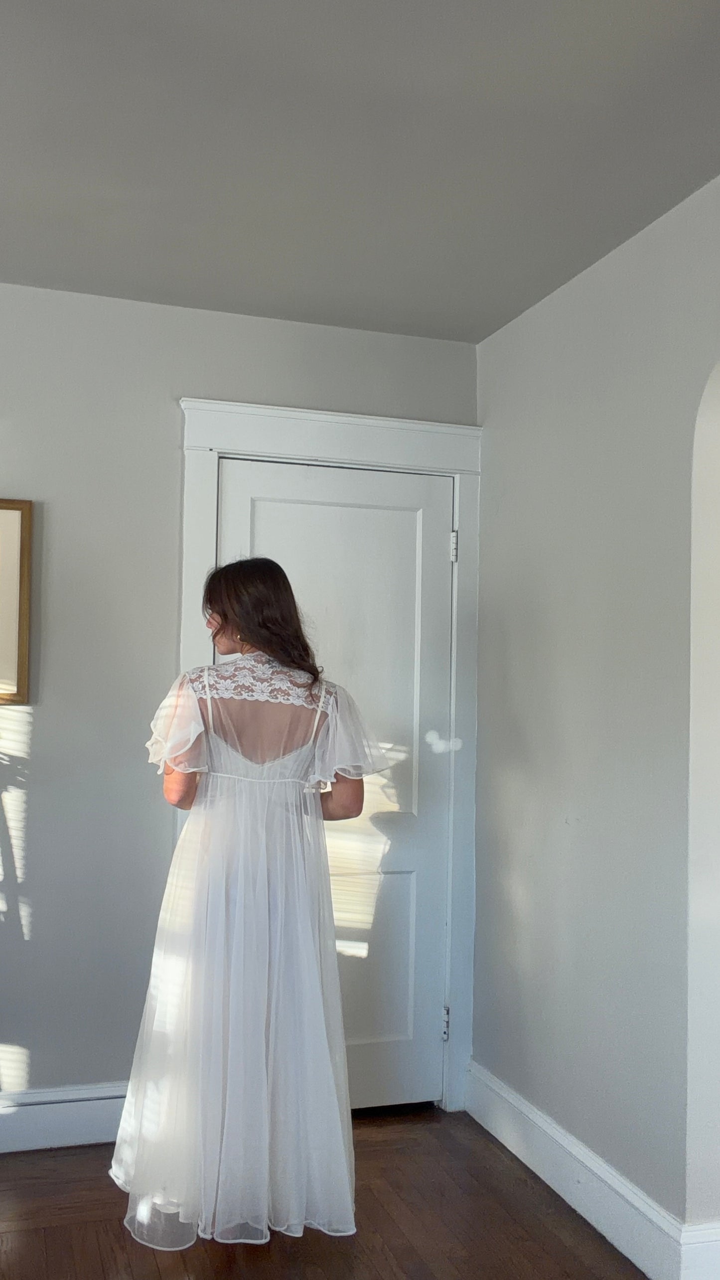 Asymmetrical Lace Ivory & White Peignoir Set