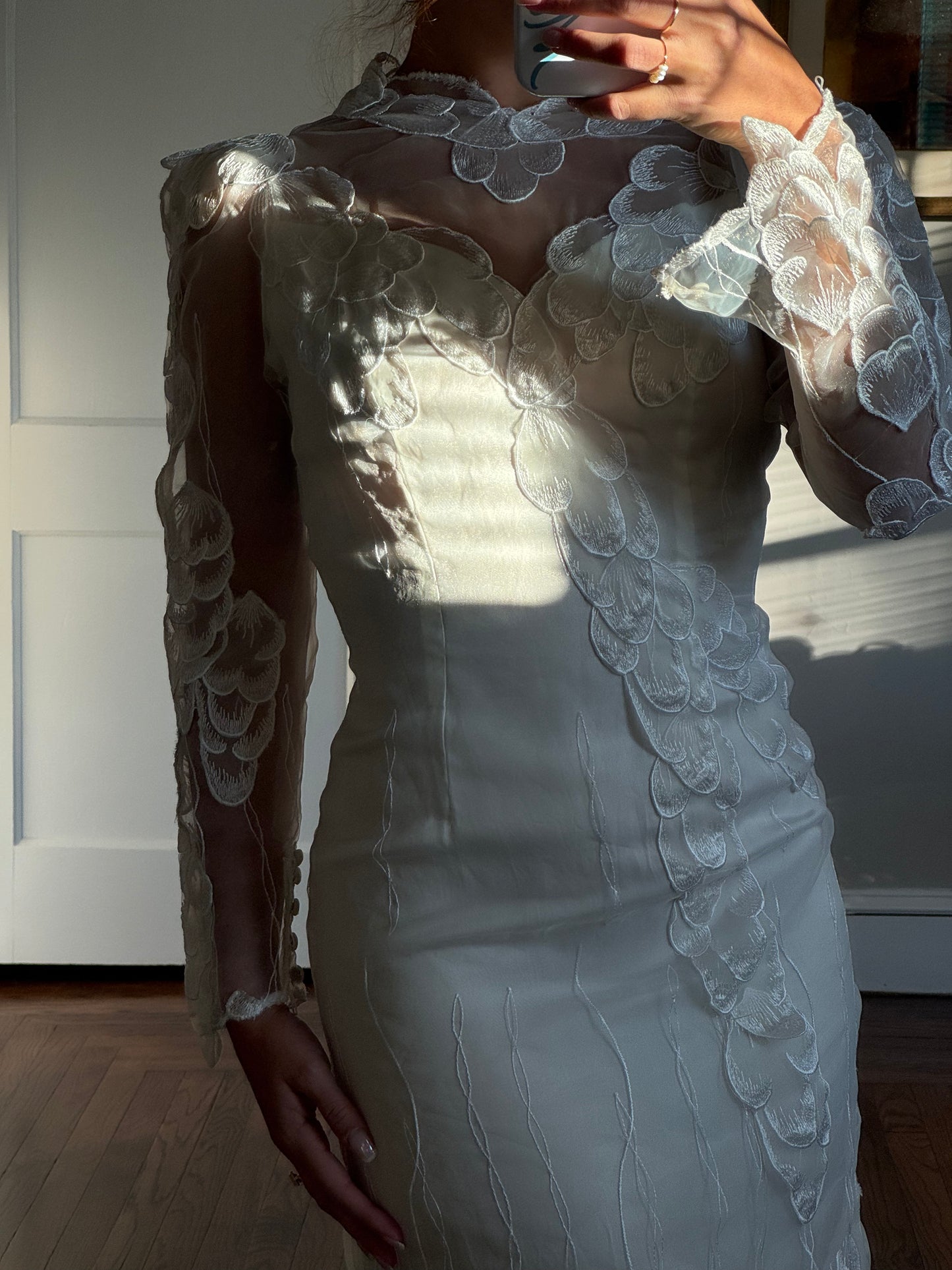 Rare Lace Petal Overlay Wedding Gown