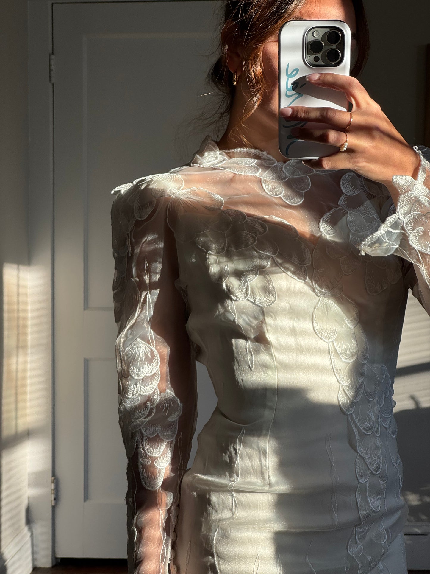 Rare Lace Petal Overlay Wedding Gown