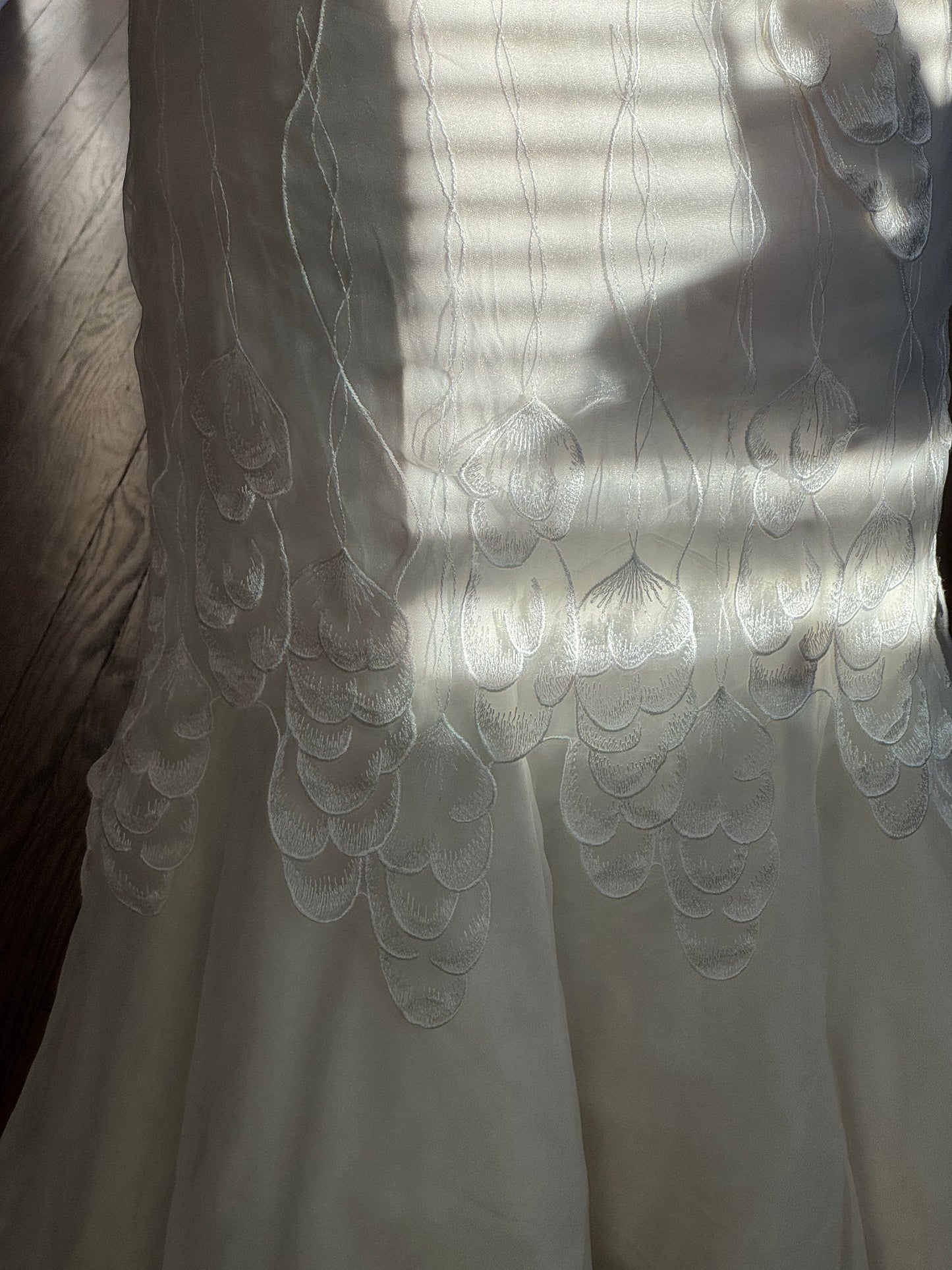 Rare Lace Petal Overlay Wedding Gown