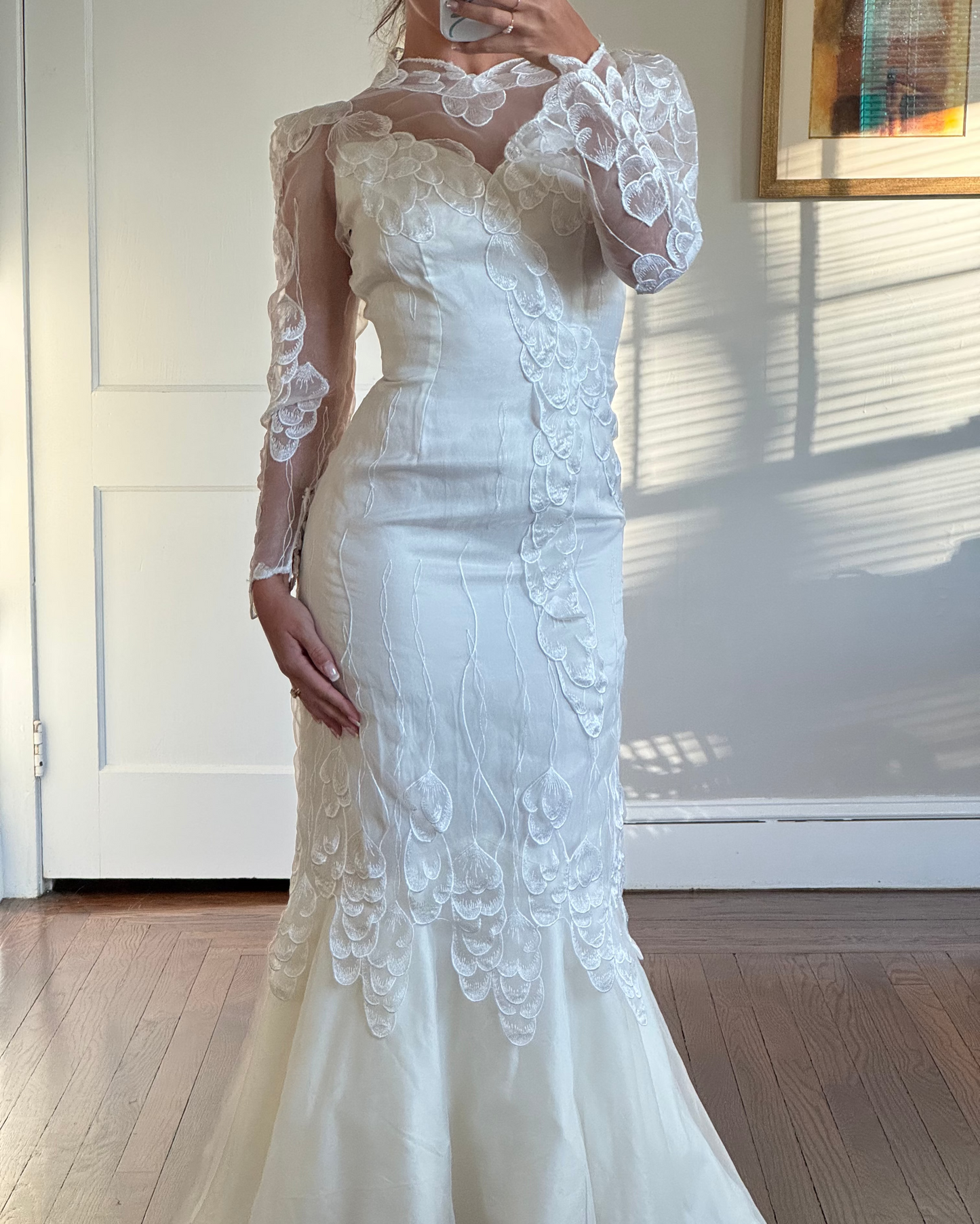 Rare Lace Petal Overlay Wedding Gown