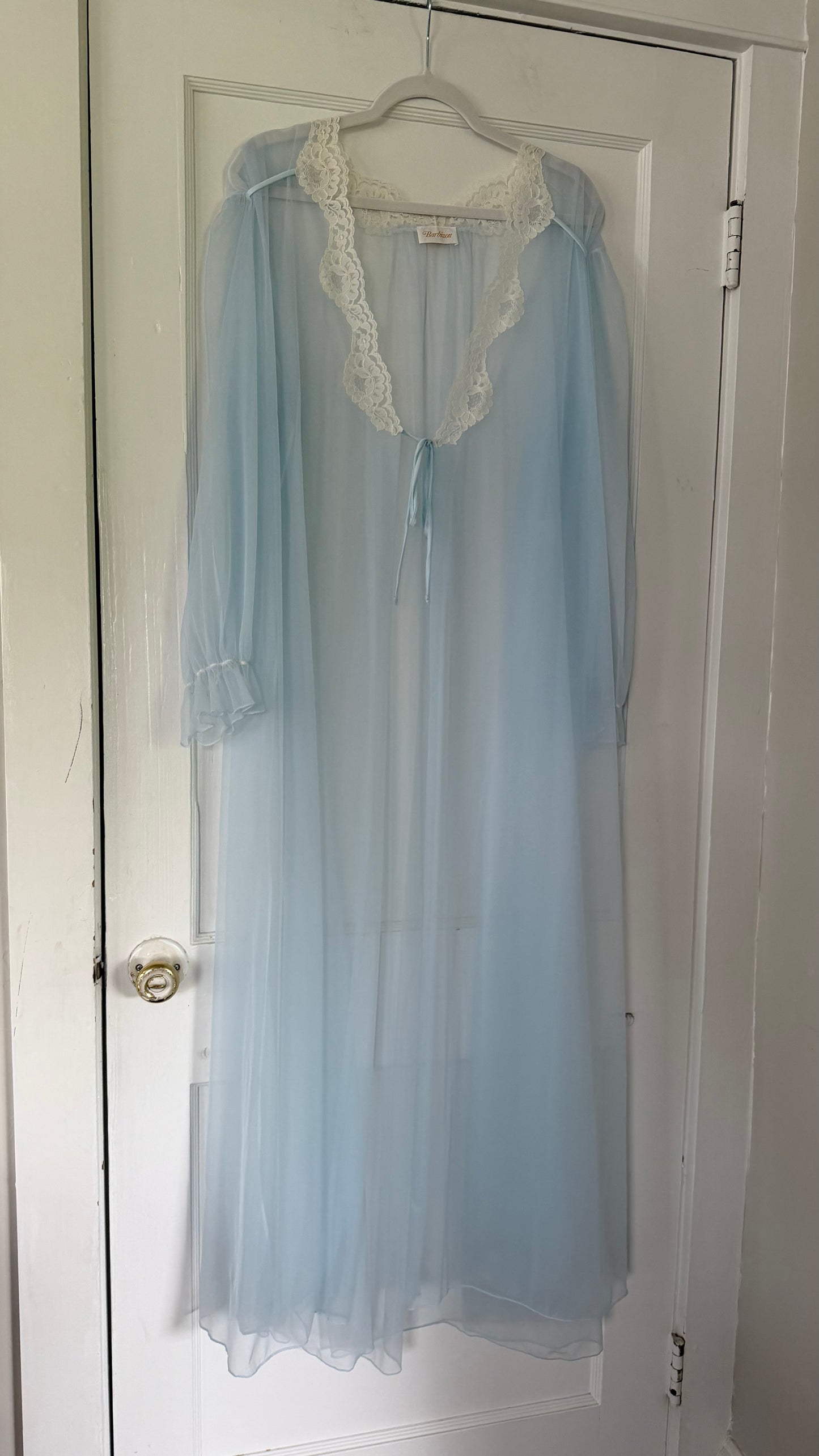 Bridal Blue Sheer-Back Slip and Robe Peignoir Set