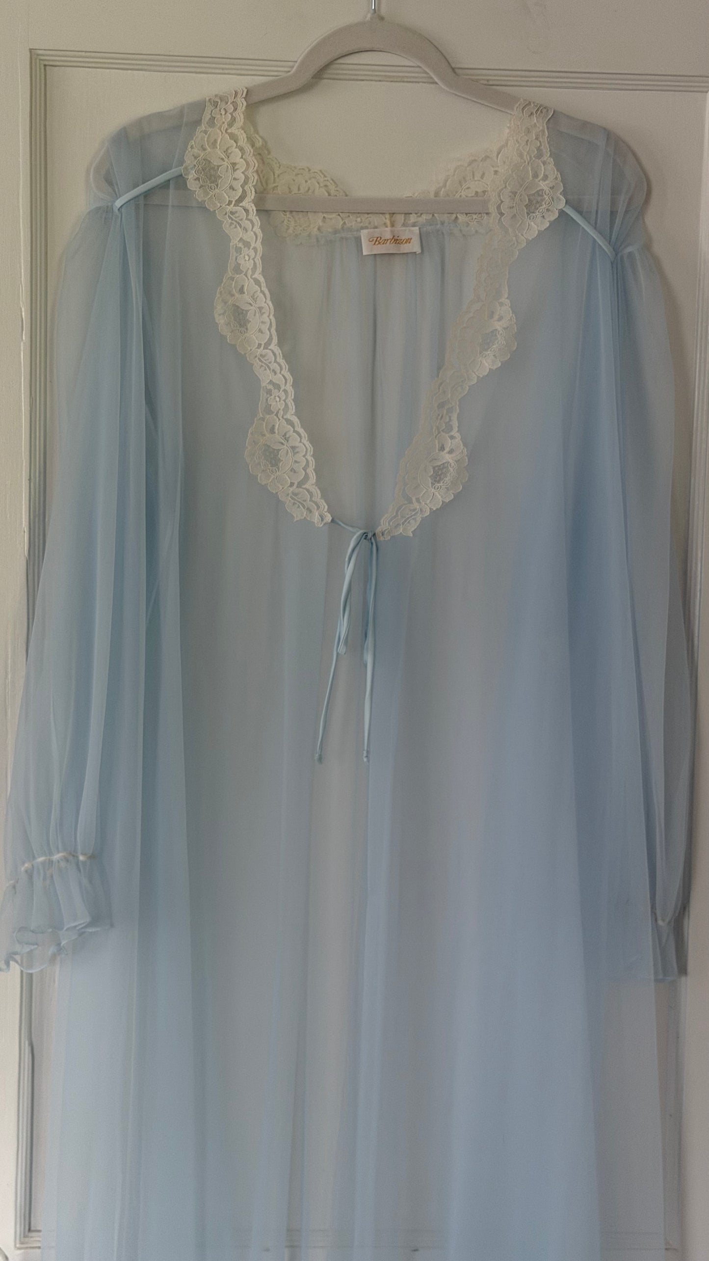 Bridal Blue Sheer-Back Slip and Robe Peignoir Set