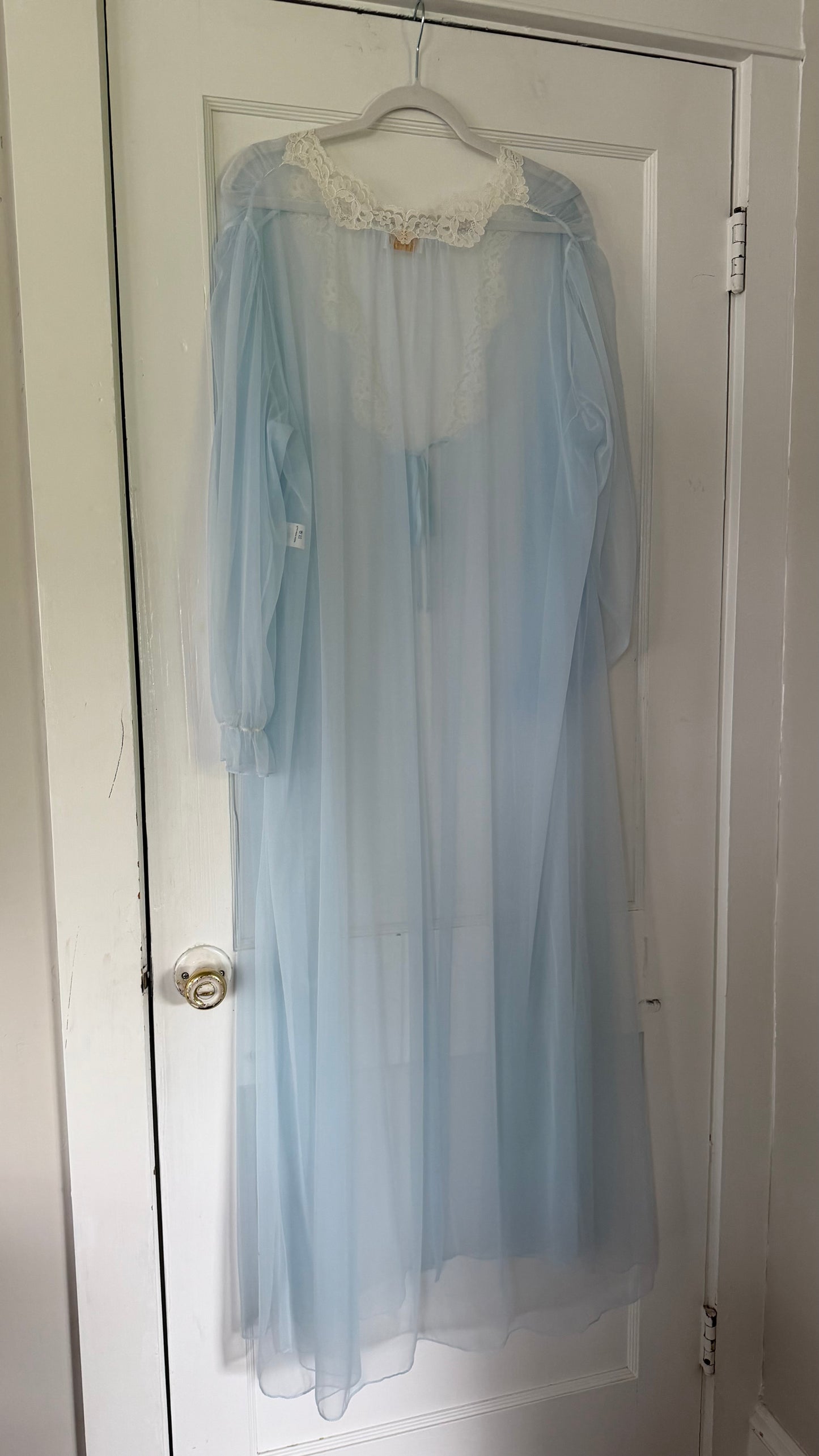 Bridal Blue Sheer-Back Slip and Robe Peignoir Set