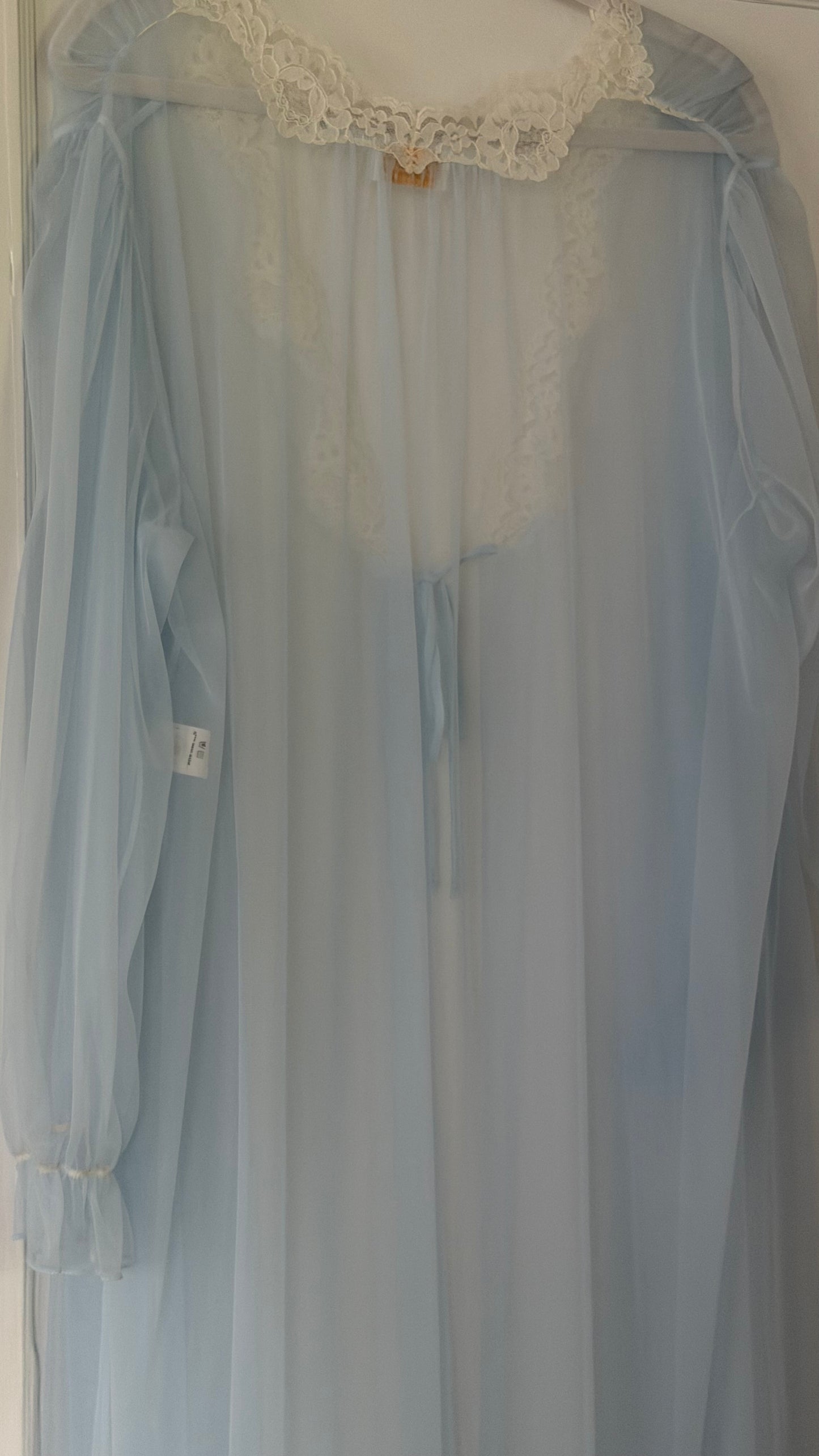 Bridal Blue Sheer-Back Slip and Robe Peignoir Set