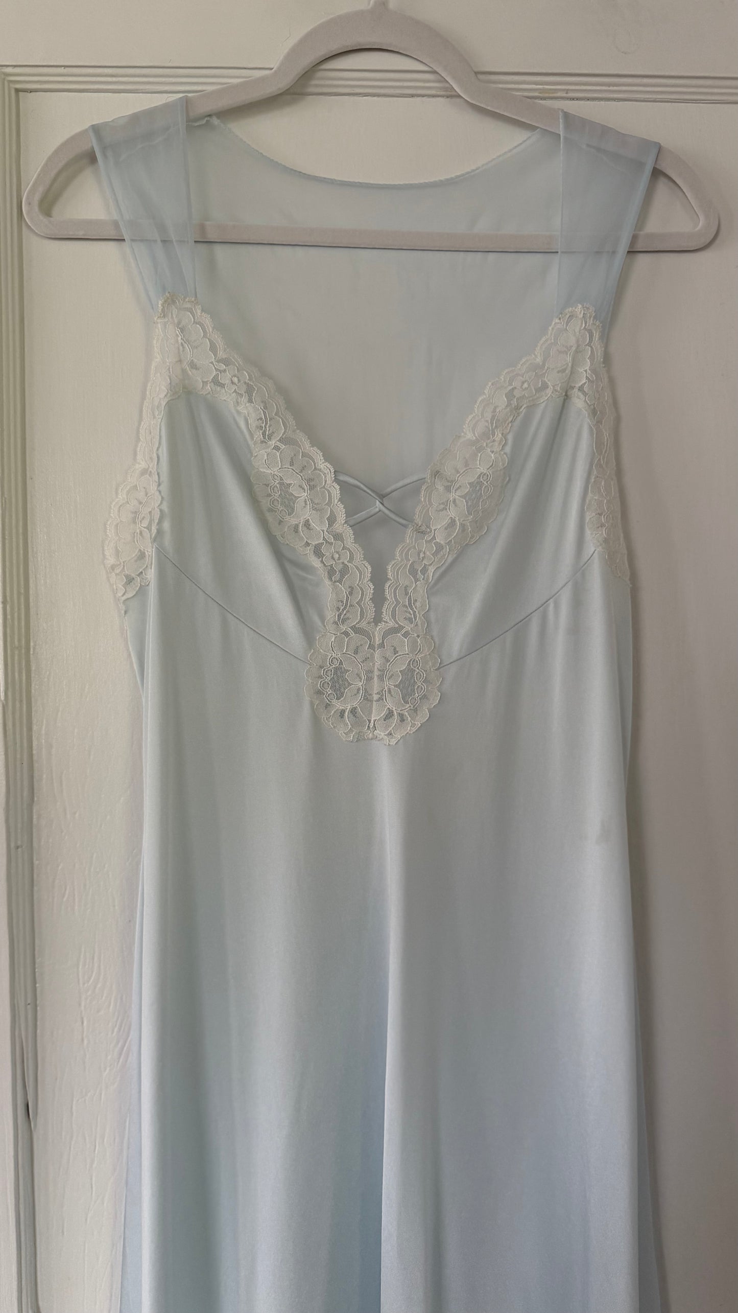 Bridal Blue Sheer-Back Slip and Robe Peignoir Set