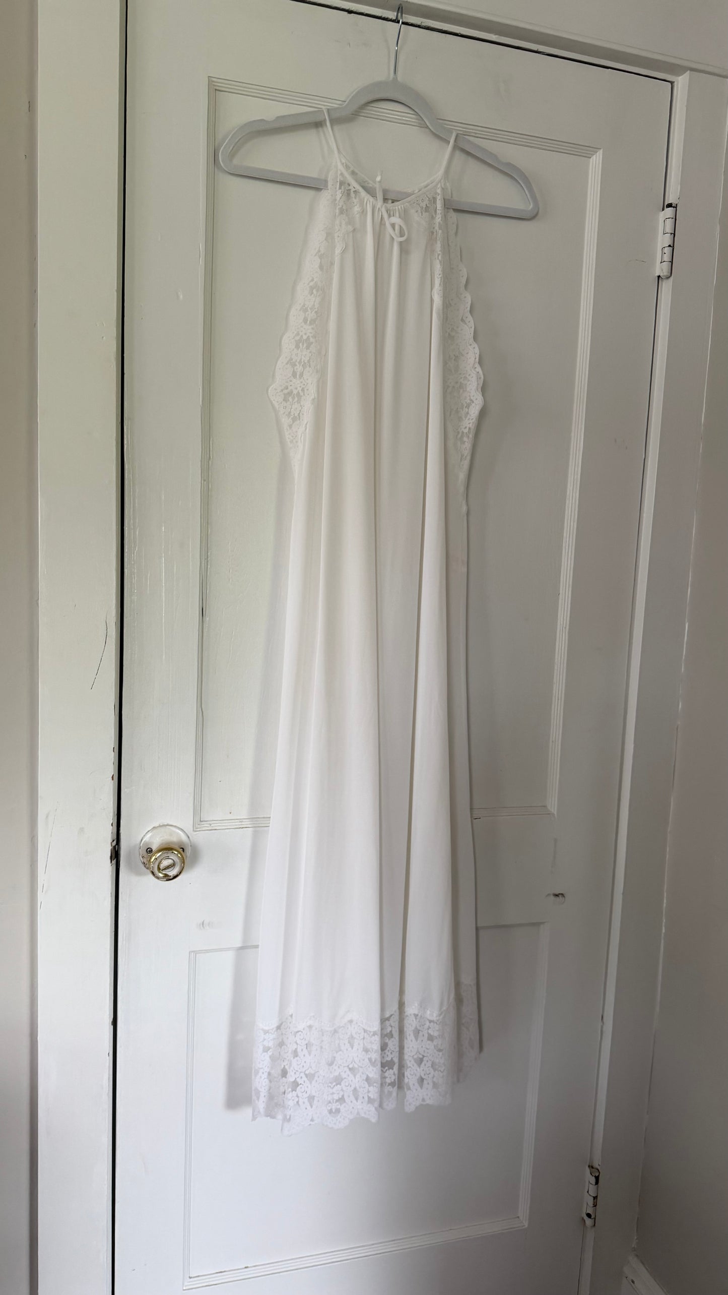 Lace-Detail White Halter Slip
